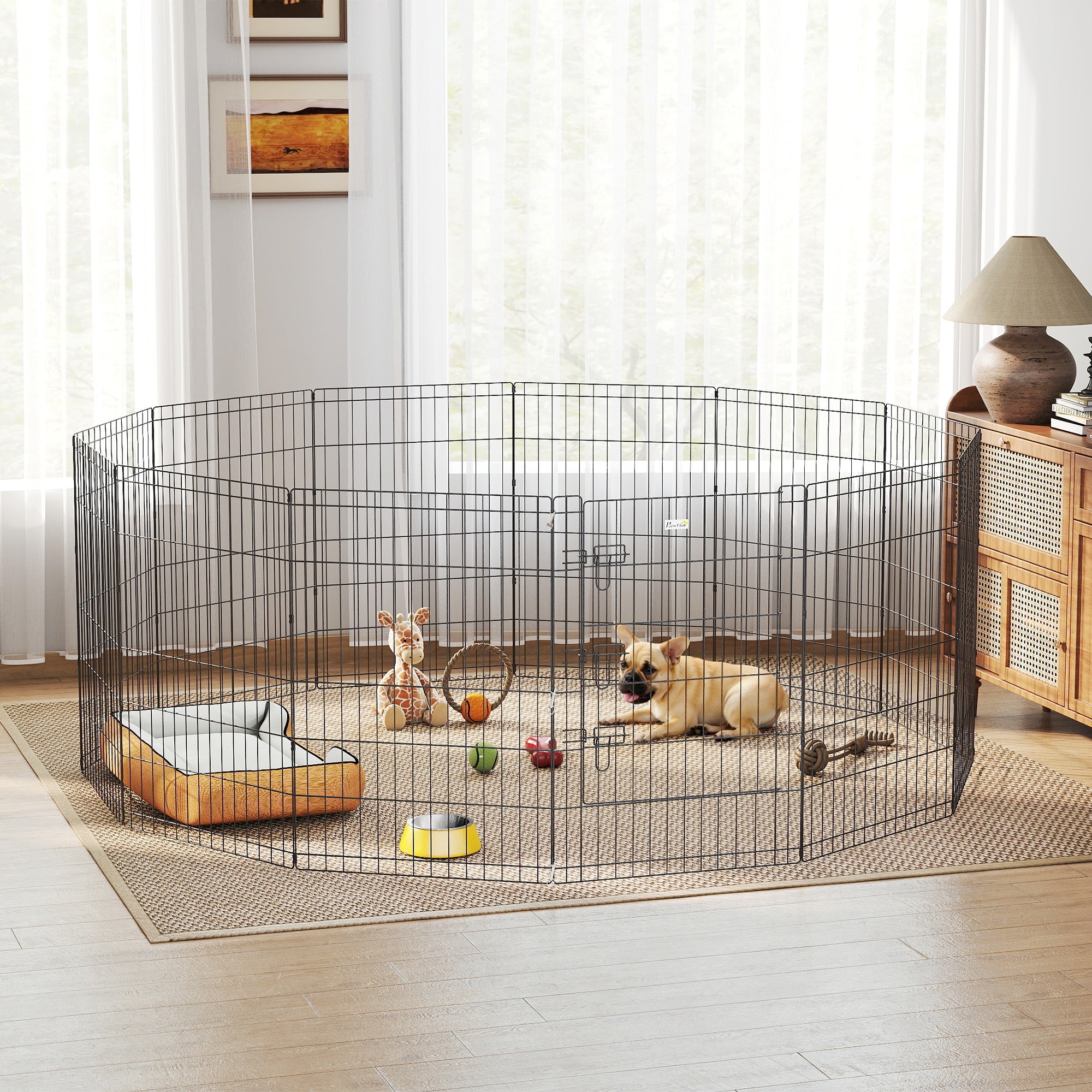 36" Foldable Metal Pet Playpen - 12 Panels Black Dog Kennel-Dogs-DECOROLALA