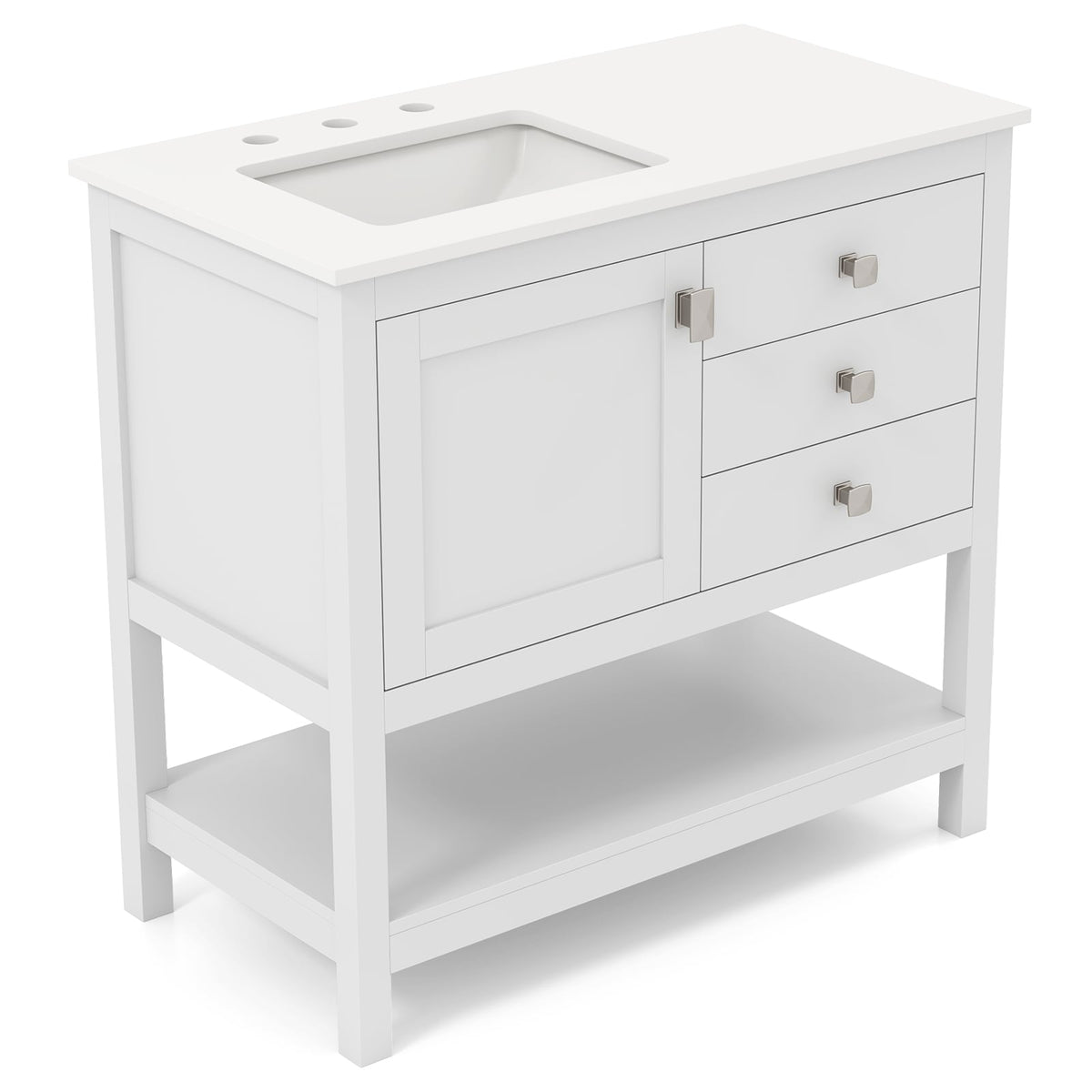 36" Freestanding Bathroom Vanity Unit with Granite Top - White-Floor Cabinets-DECOROLALA