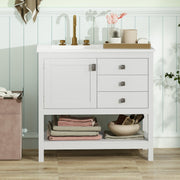 36" Freestanding Bathroom Vanity Unit with Granite Top - White-Floor Cabinets-DECOROLALA
