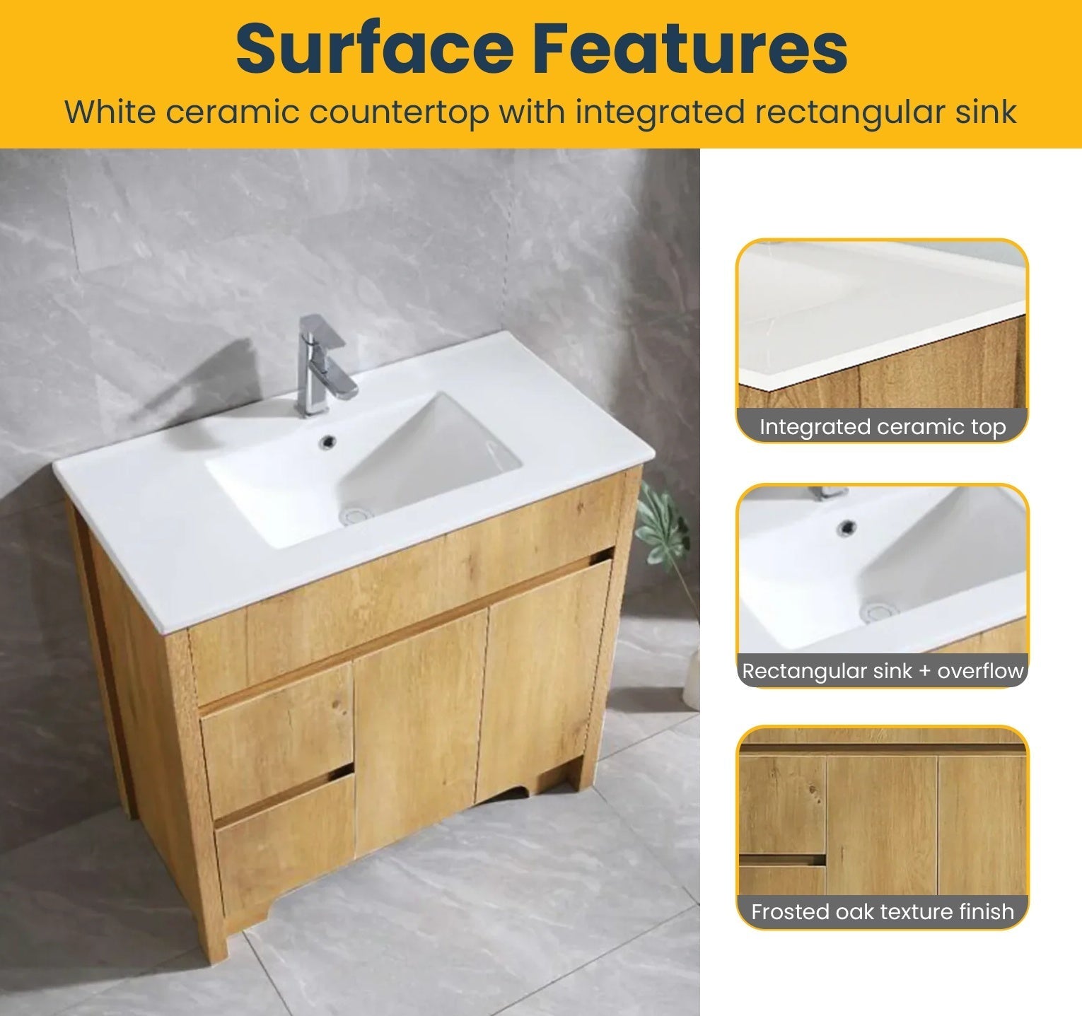 36" Frosted Oak Freestanding Bathroom Vanity with White Ceramic Countertop-Migration_Bathroom Vanities-DECOROLALA