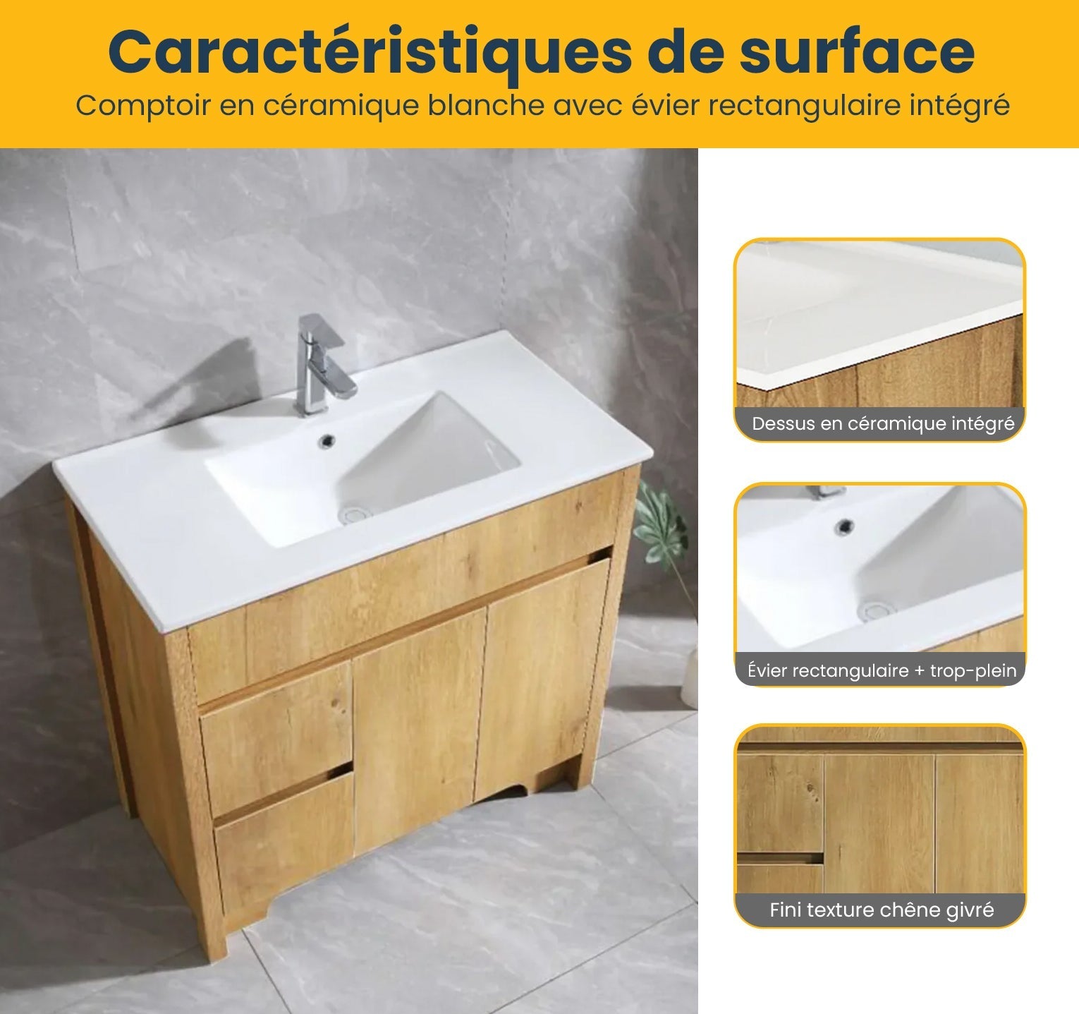 36" Frosted Oak Freestanding Bathroom Vanity with White Ceramic Countertop-Migration_Bathroom Vanities-DECOROLALA