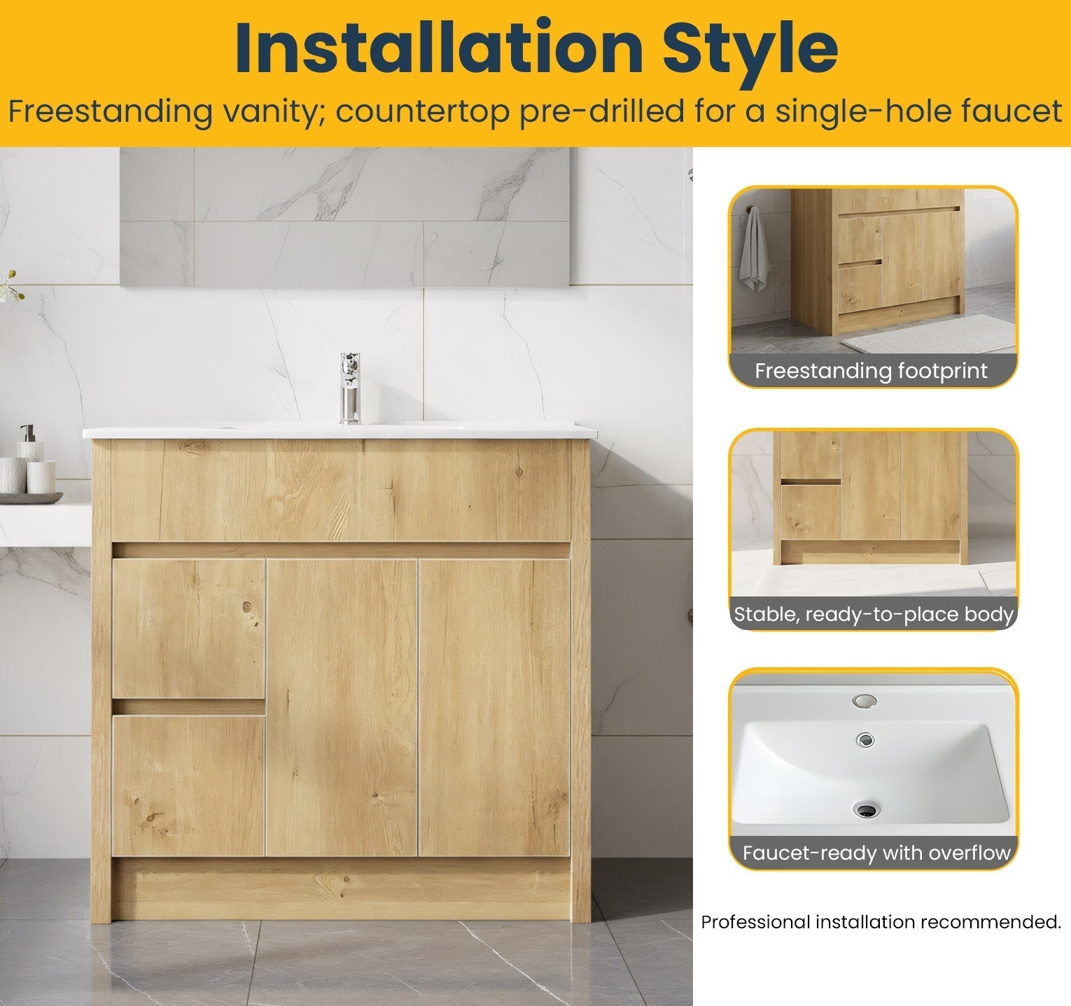 36" Frosted Oak Freestanding Bathroom Vanity with White Ceramic Countertop-Migration_Bathroom Vanities-DECOROLALA