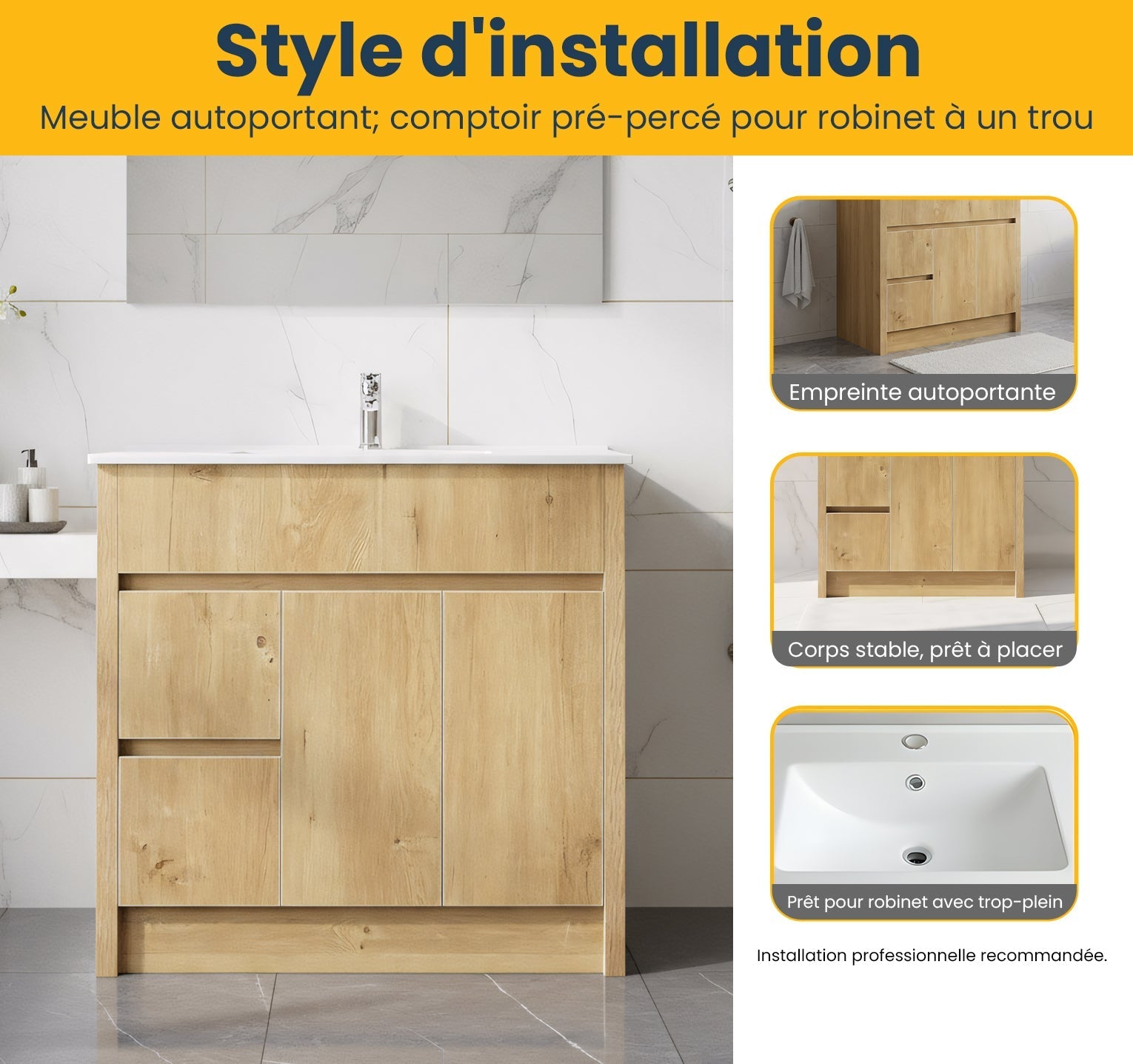 36" Frosted Oak Freestanding Bathroom Vanity with White Ceramic Countertop-Migration_Bathroom Vanities-DECOROLALA