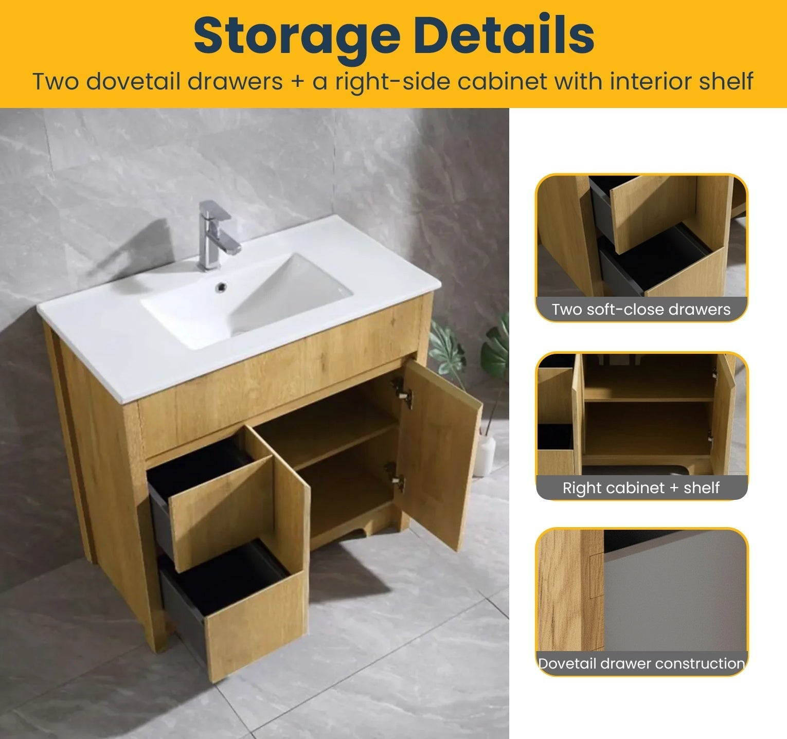 36" Frosted Oak Freestanding Bathroom Vanity with White Ceramic Countertop-Migration_Bathroom Vanities-DECOROLALA