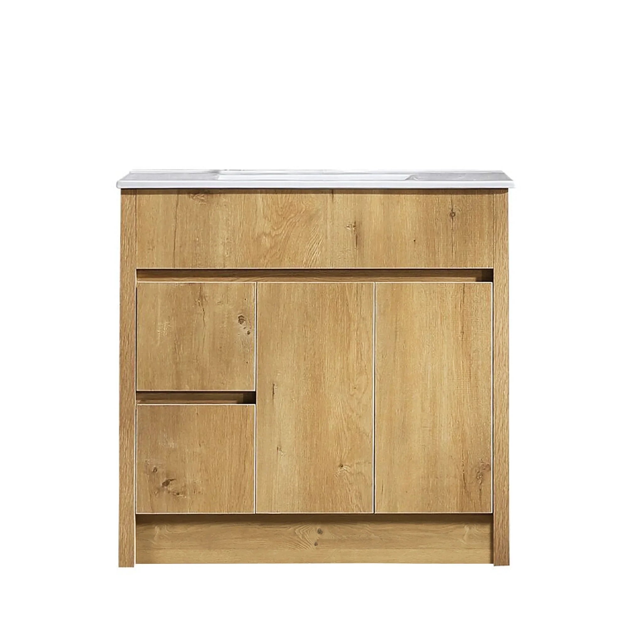36" Frosted Oak Freestanding Bathroom Vanity with White Ceramic Countertop-Migration_Bathroom Vanities-DECOROLALA