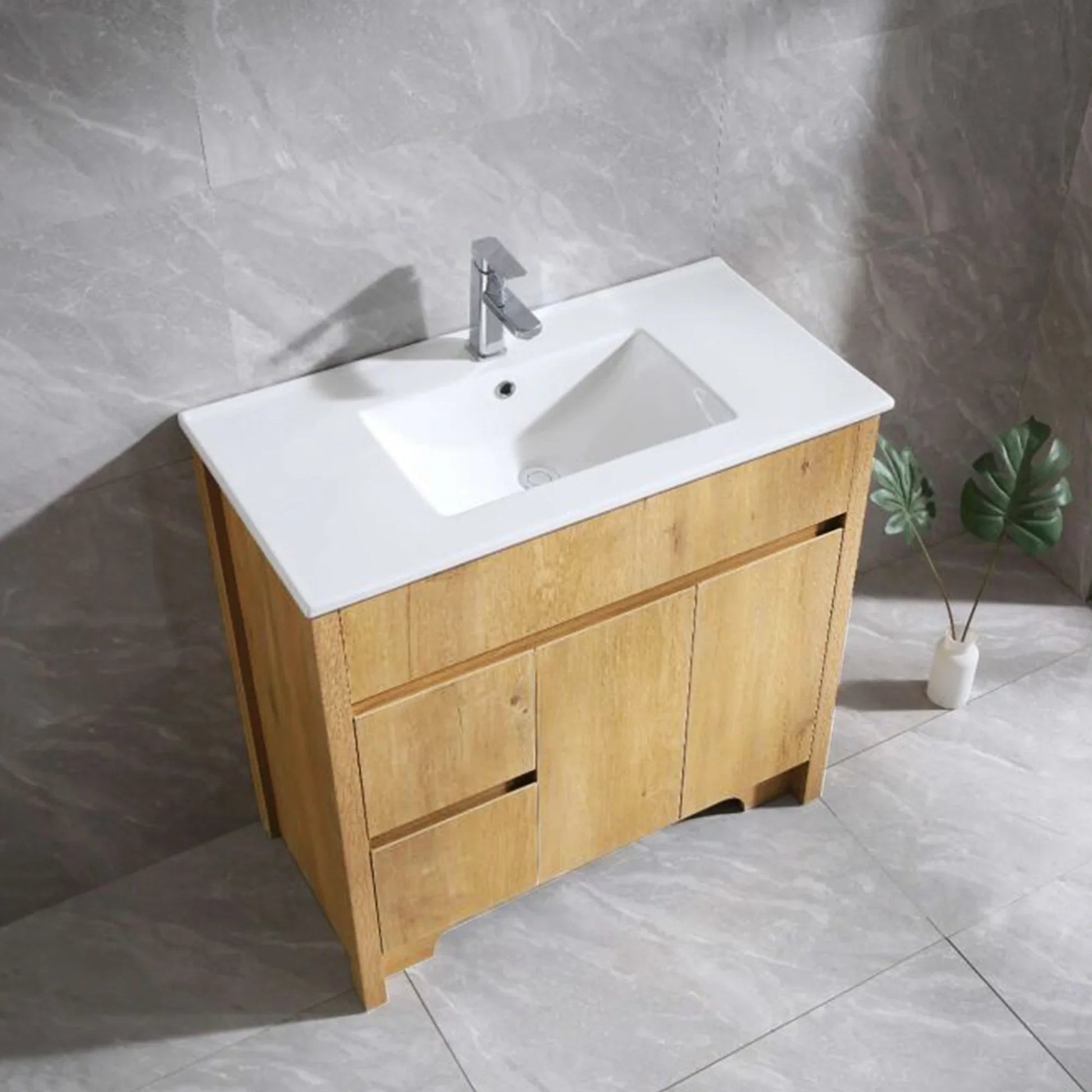 36" Frosted Oak Freestanding Bathroom Vanity with White Ceramic Countertop-Migration_Bathroom Vanities-DECOROLALA