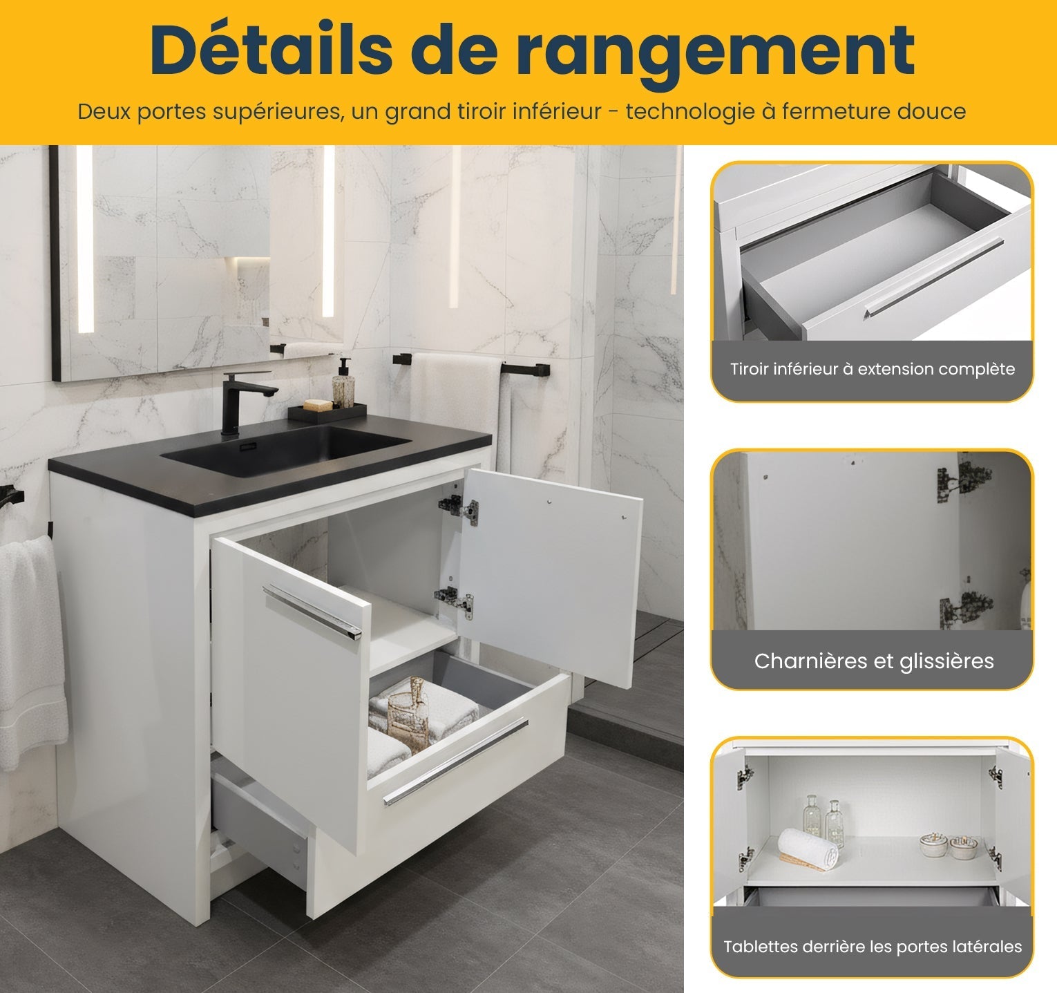 36" Glossy White Freestanding Bathroom Vanity with Black Engineered Quartz Countertop-Migration_Bathroom Vanities-DECOROLALA