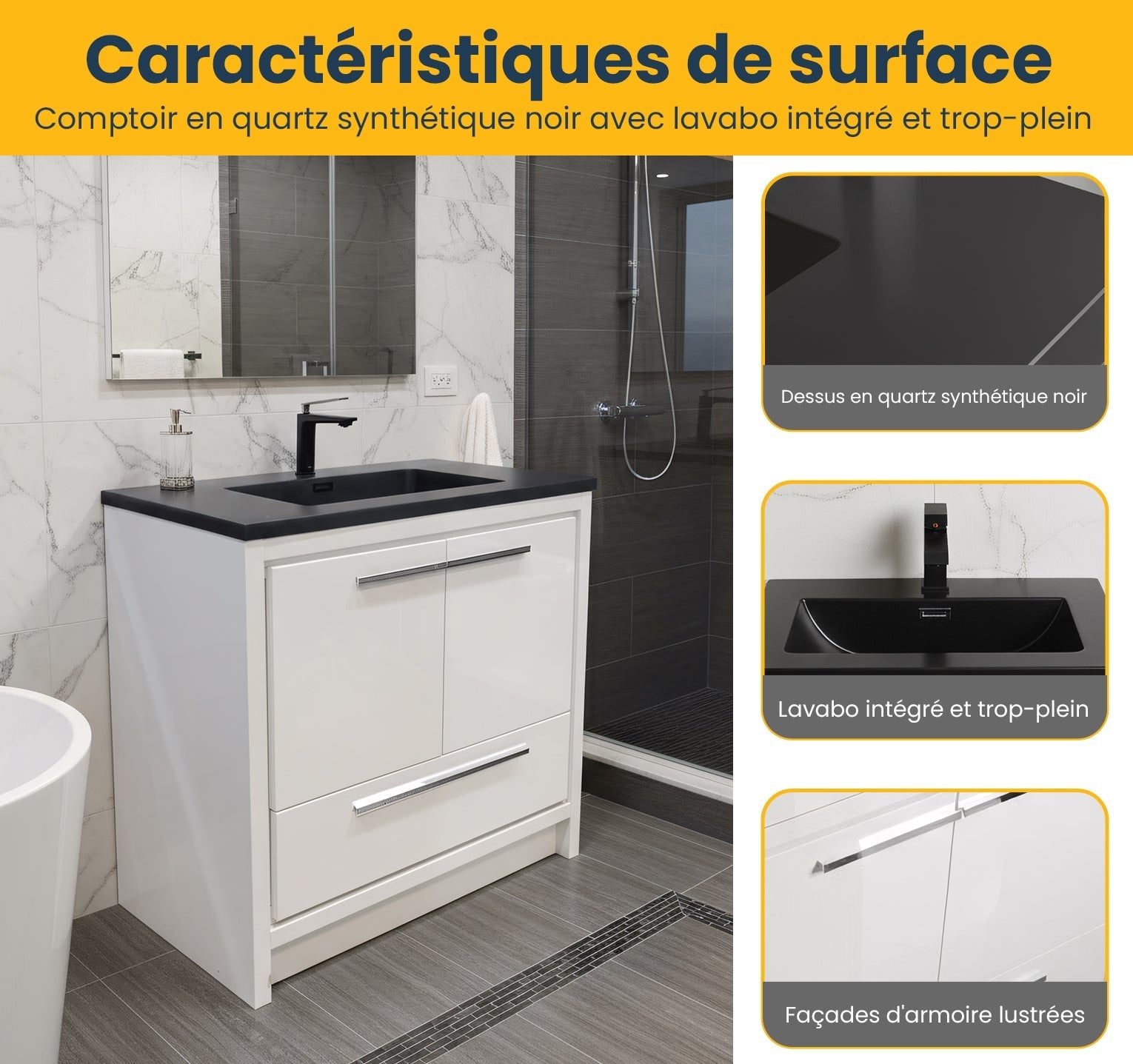 36" Glossy White Freestanding Bathroom Vanity with Black Engineered Quartz Countertop-Migration_Bathroom Vanities-DECOROLALA