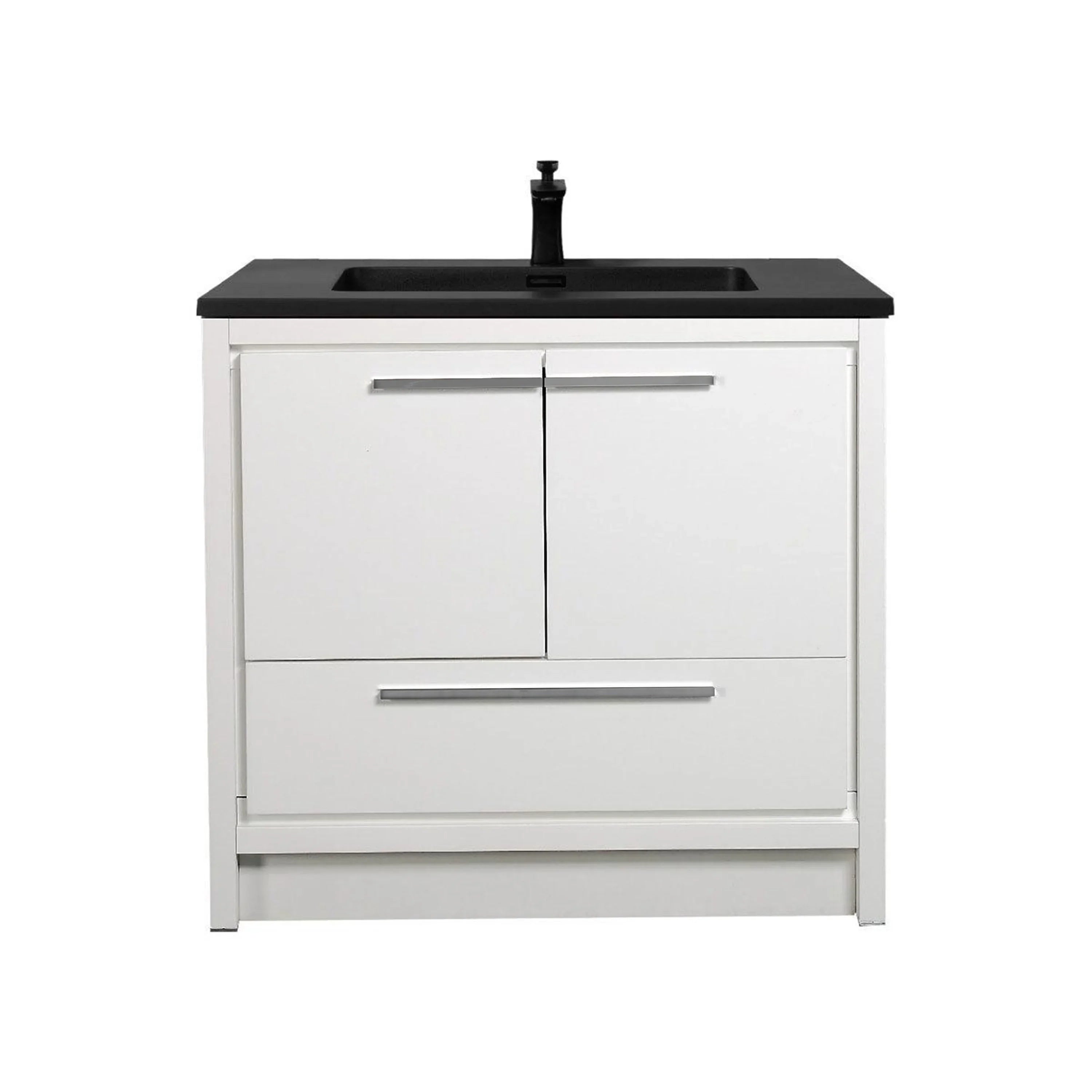 36" Glossy White Freestanding Bathroom Vanity with Black Engineered Quartz Countertop-Migration_Bathroom Vanities-DECOROLALA