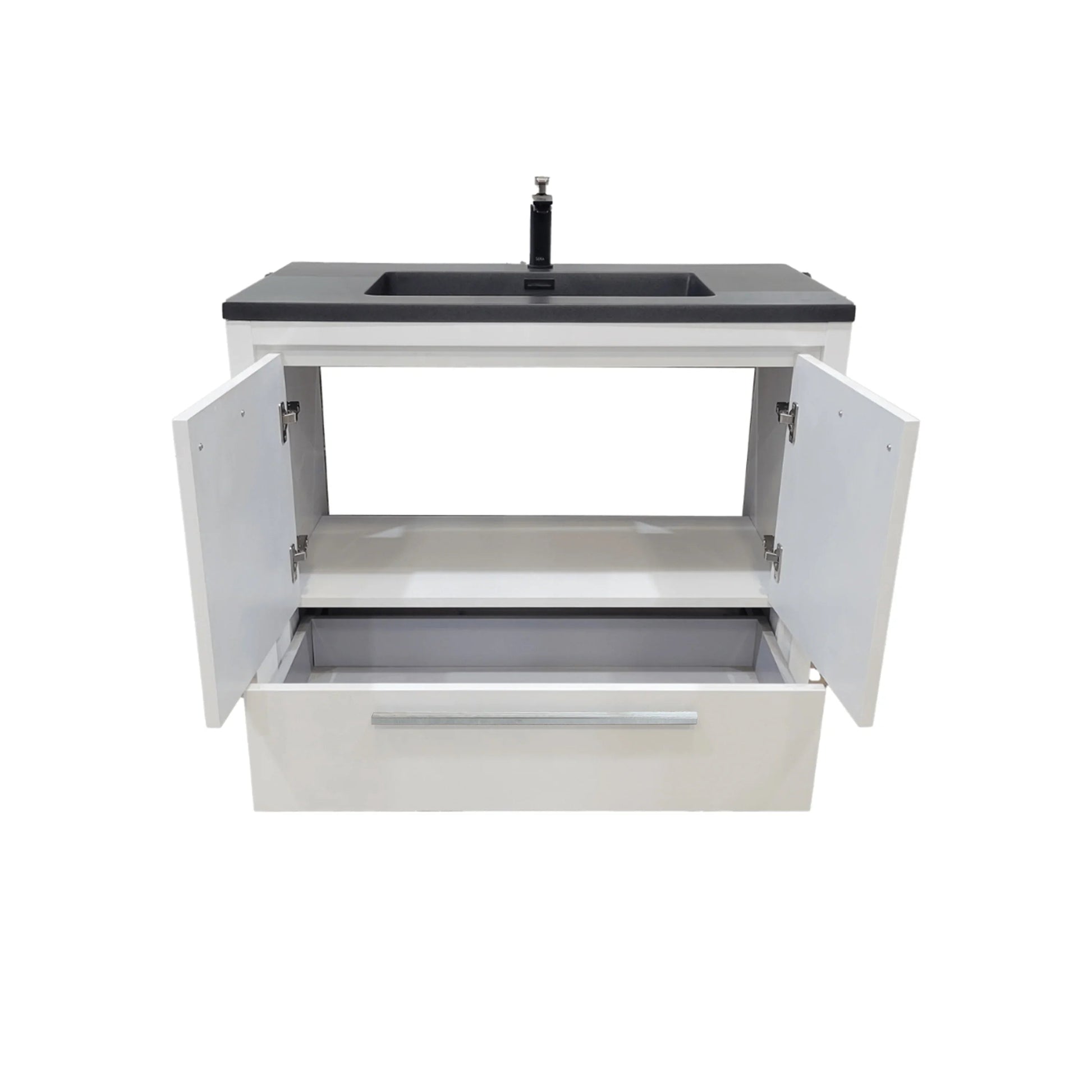 36" Glossy White Freestanding Bathroom Vanity with Black Engineered Quartz Countertop-Migration_Bathroom Vanities-DECOROLALA