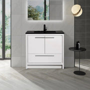 36" Glossy White Freestanding Bathroom Vanity with Black Engineered Quartz Countertop-Migration_Bathroom Vanities-DECOROLALA