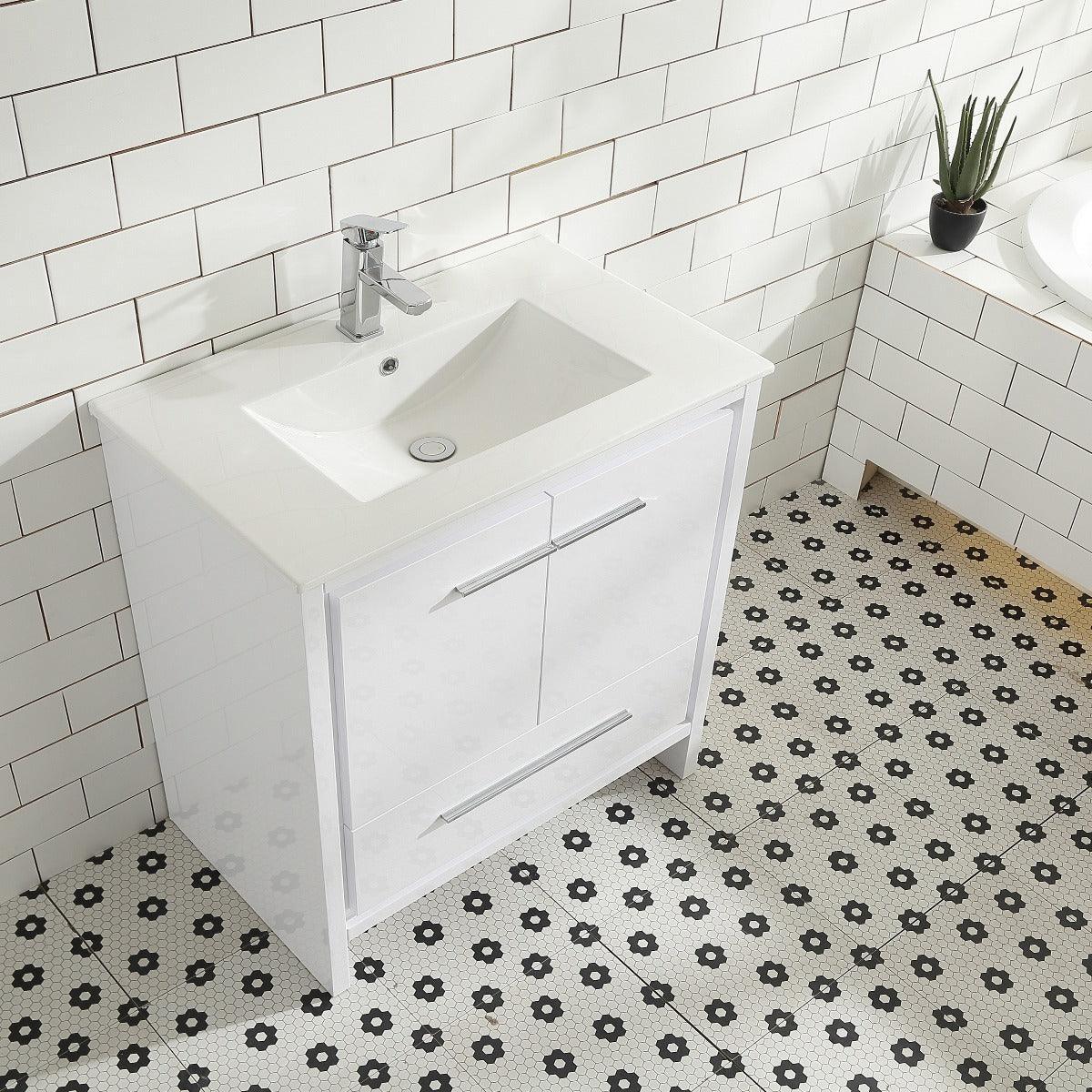 36" Glossy White Freestanding Bathroom Vanity with White Ceramic Countertop-Migration_Bathroom Vanities-DECOROLALA