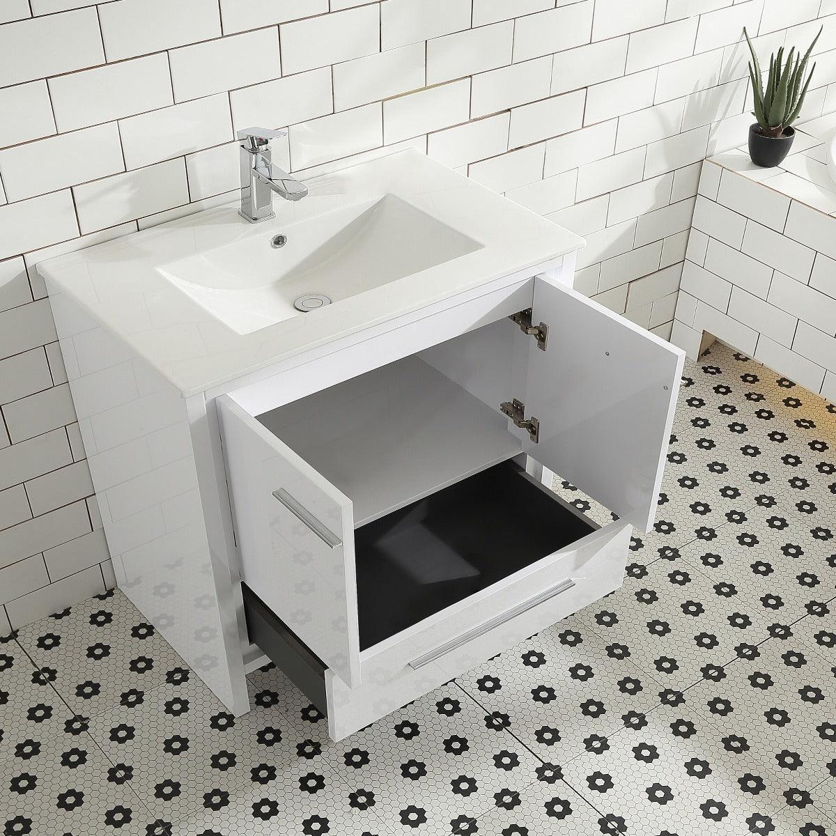 36" Glossy White Freestanding Bathroom Vanity with White Ceramic Countertop-Migration_Bathroom Vanities-DECOROLALA