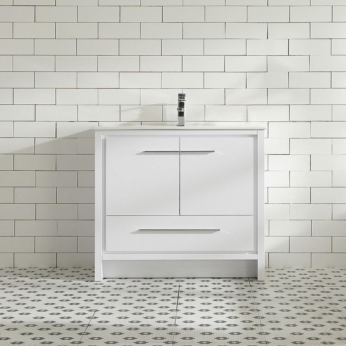 36" Glossy White Freestanding Bathroom Vanity with White Ceramic Countertop-Migration_Bathroom Vanities-DECOROLALA