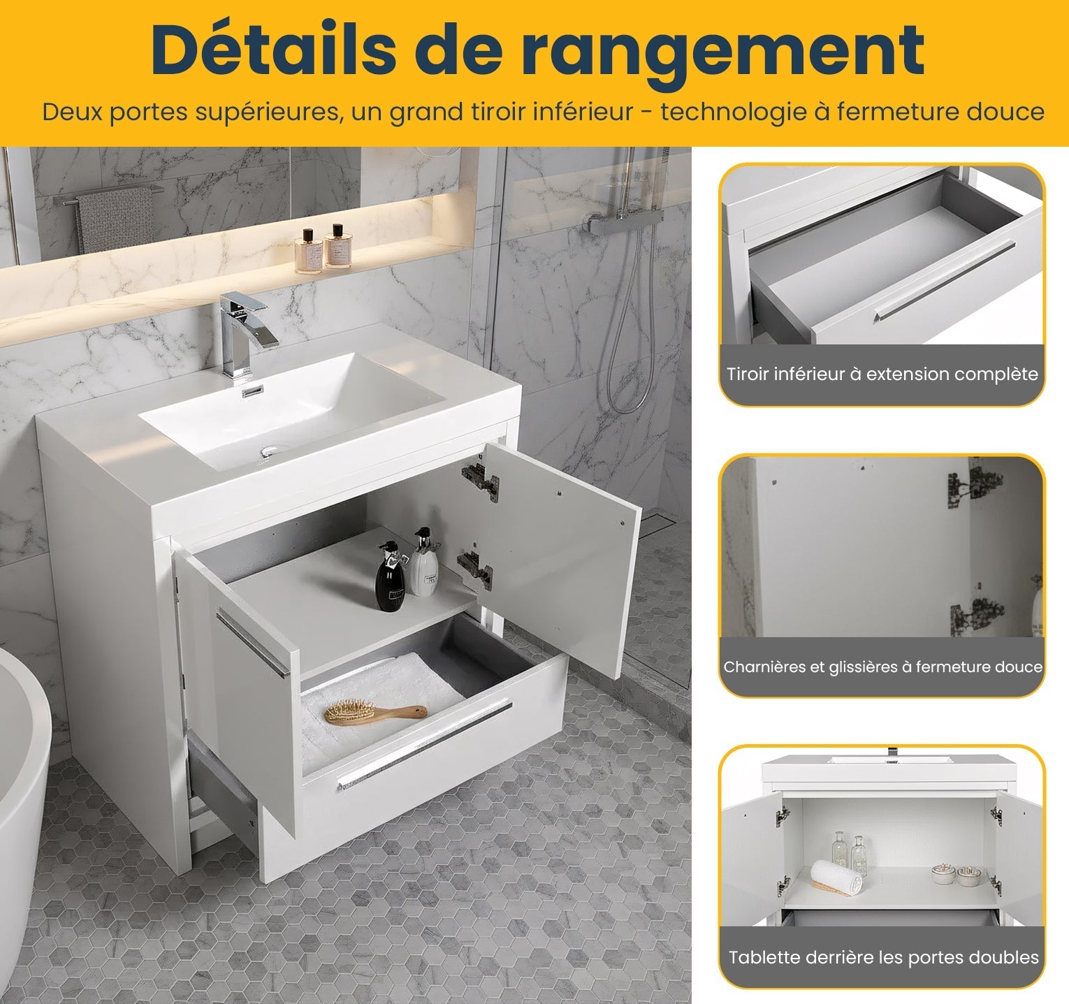 36" Glossy White Freestanding Bathroom Vanity with White Polymarble Countertop-Migration_Bathroom Vanities-DECOROLALA
