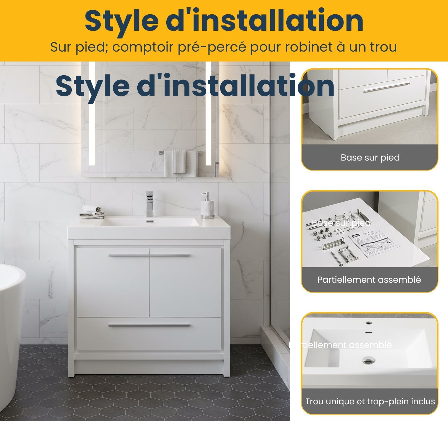 36" Glossy White Freestanding Bathroom Vanity with White Polymarble Countertop-Migration_Bathroom Vanities-DECOROLALA