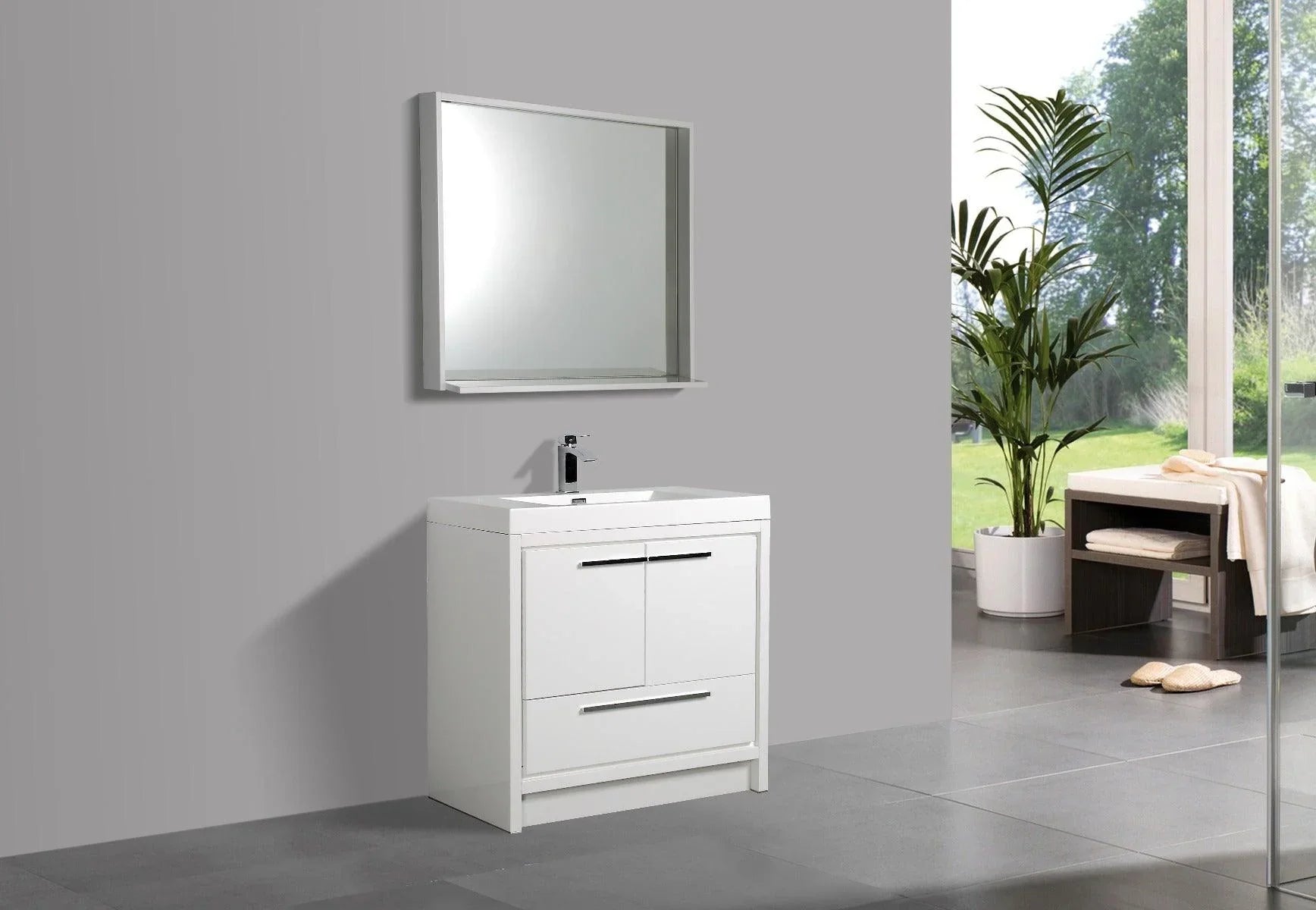36" Glossy White Freestanding Bathroom Vanity with White Polymarble Countertop-Migration_Bathroom Vanities-DECOROLALA
