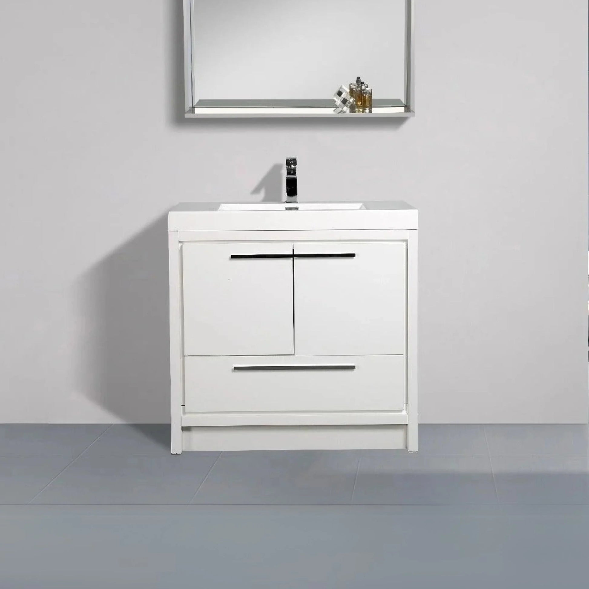 36" Glossy White Freestanding Bathroom Vanity with White Polymarble Countertop-Migration_Bathroom Vanities-DECOROLALA