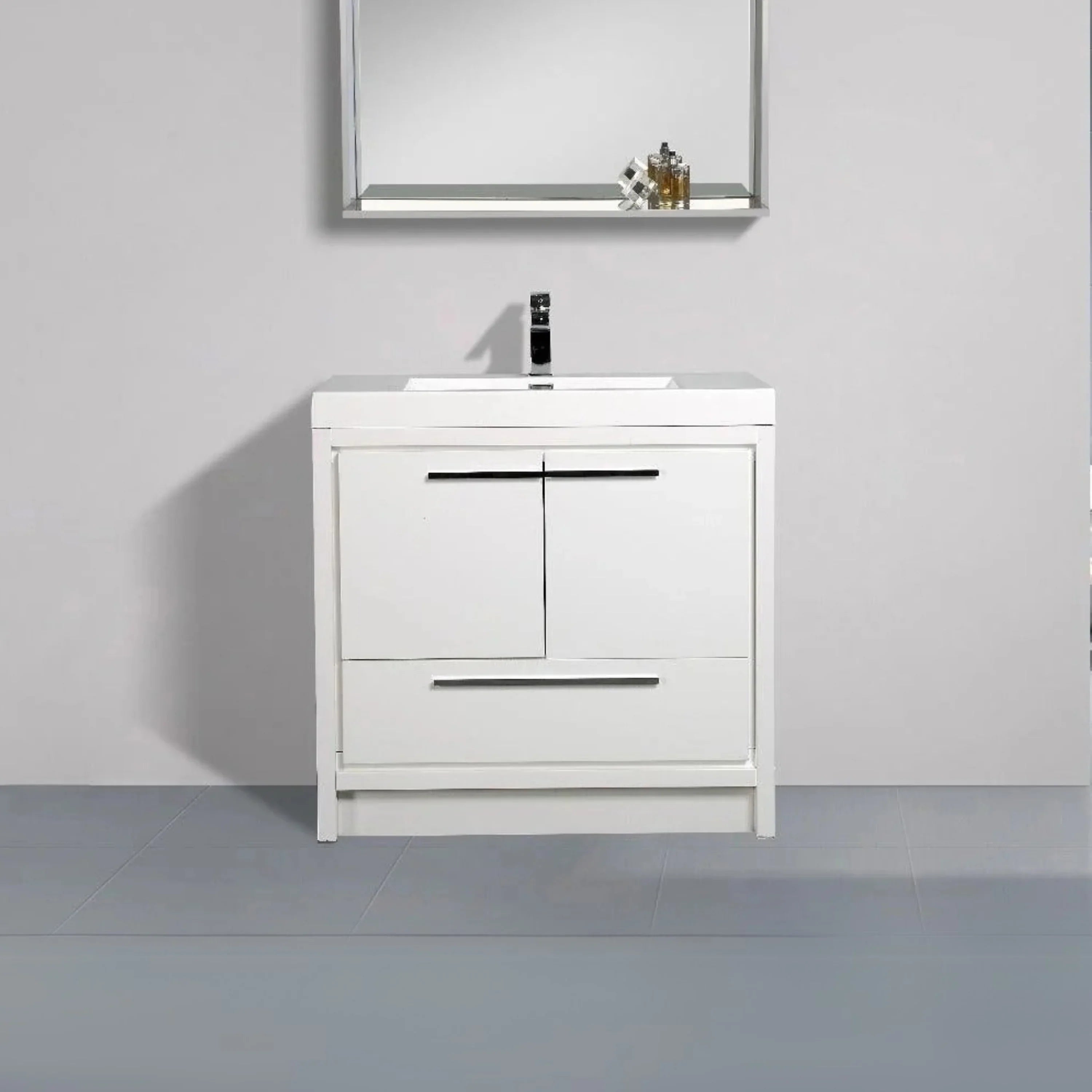 36" Glossy White Freestanding Bathroom Vanity with White Polymarble Countertop-Migration_Bathroom Vanities-DECOROLALA