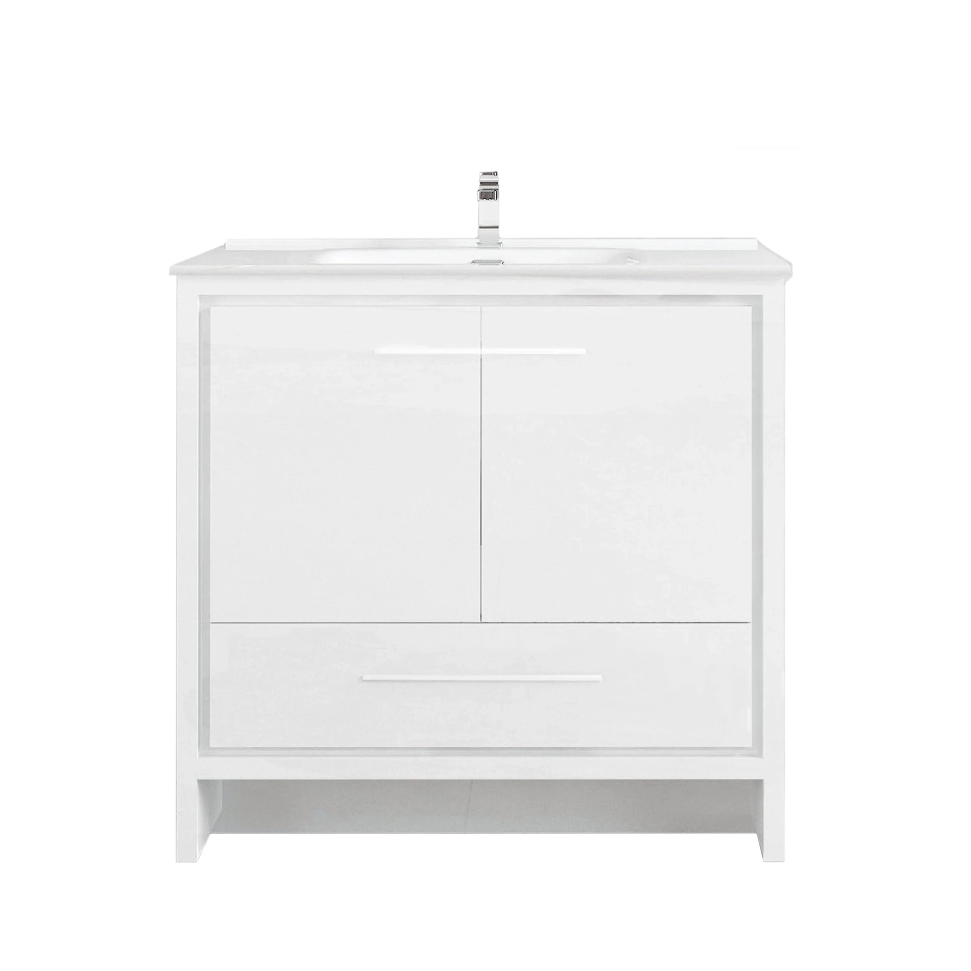 36" Glossy White Freestanding Single Sink Bathroom Vanity with White Ceramic Countertop-Migration_Bathroom Vanities-DECOROLALA