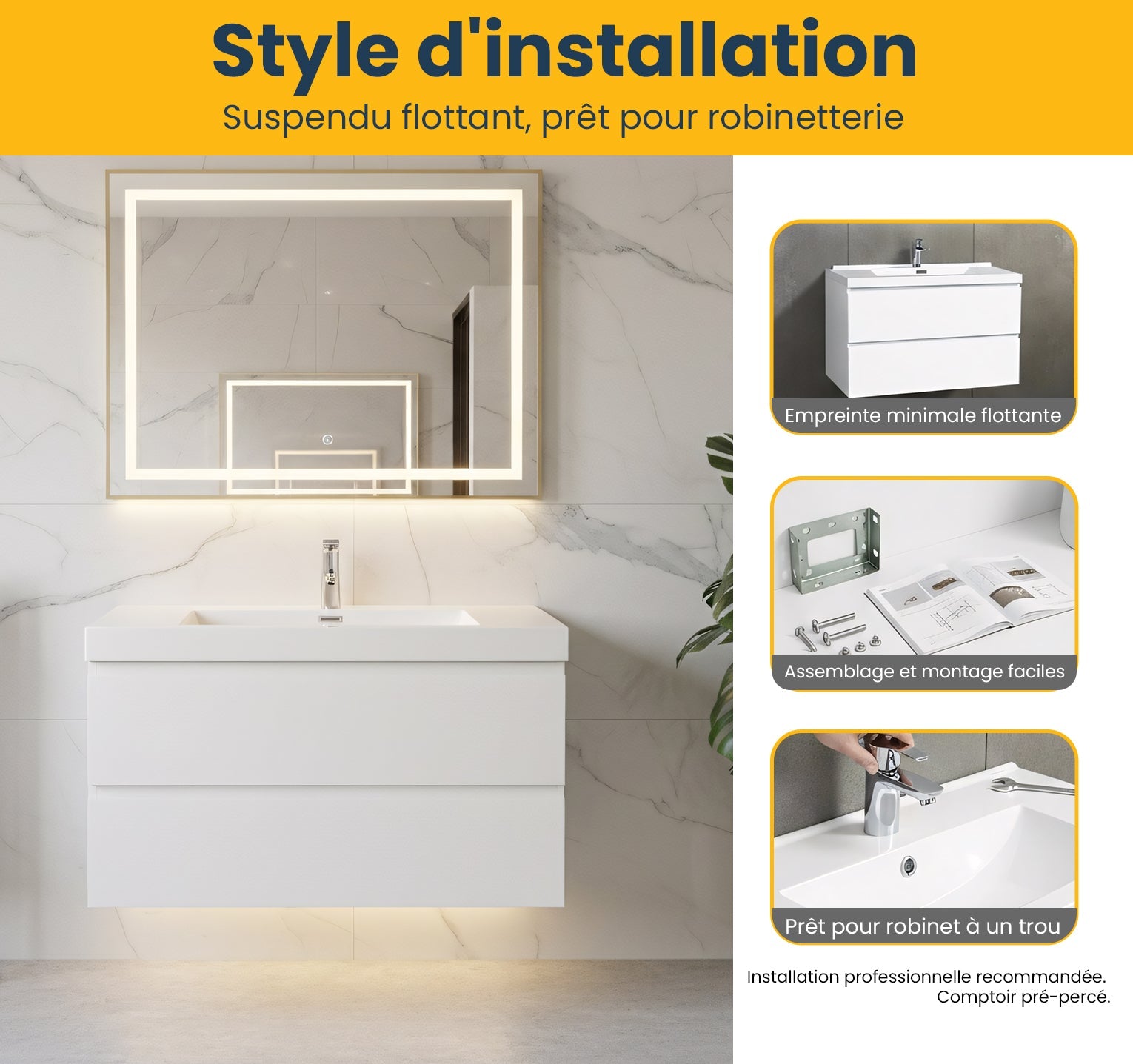 36" Glossy White Wall Mount Bathroom Vanity with White Polymarble Countertop-Migration_Bathroom Vanities-DECOROLALA