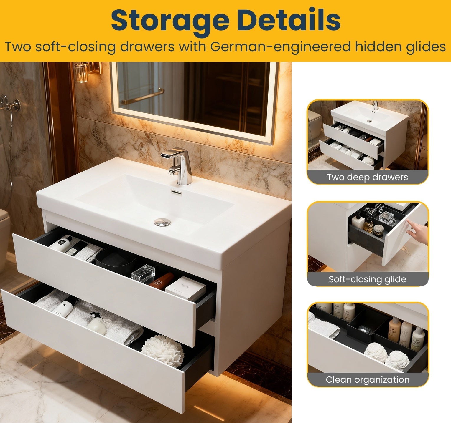 36" Glossy White Wall Mount Bathroom Vanity with White Polymarble Countertop-Migration_Bathroom Vanities-DECOROLALA