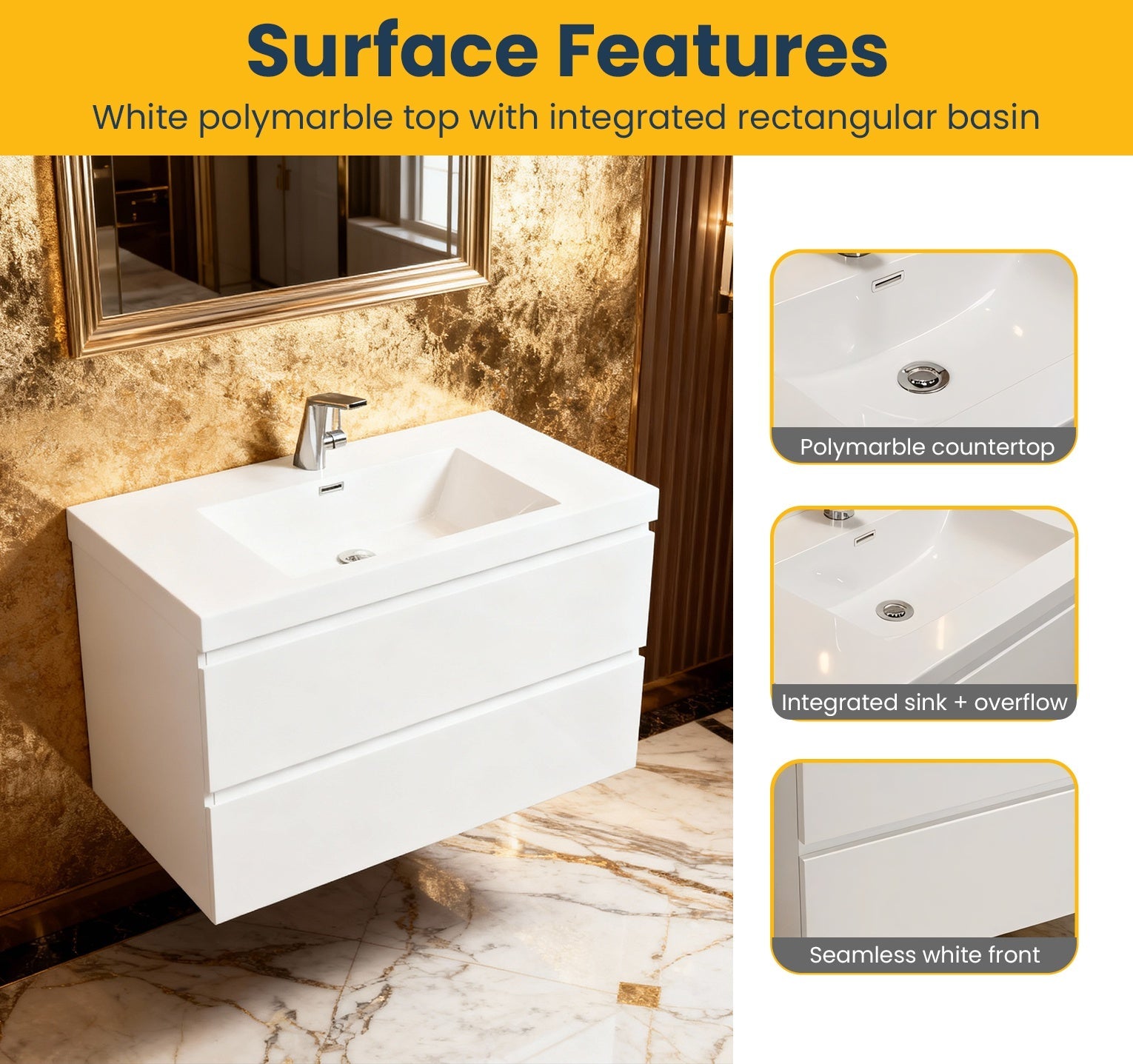 36" Glossy White Wall Mount Bathroom Vanity with White Polymarble Countertop-Migration_Bathroom Vanities-DECOROLALA