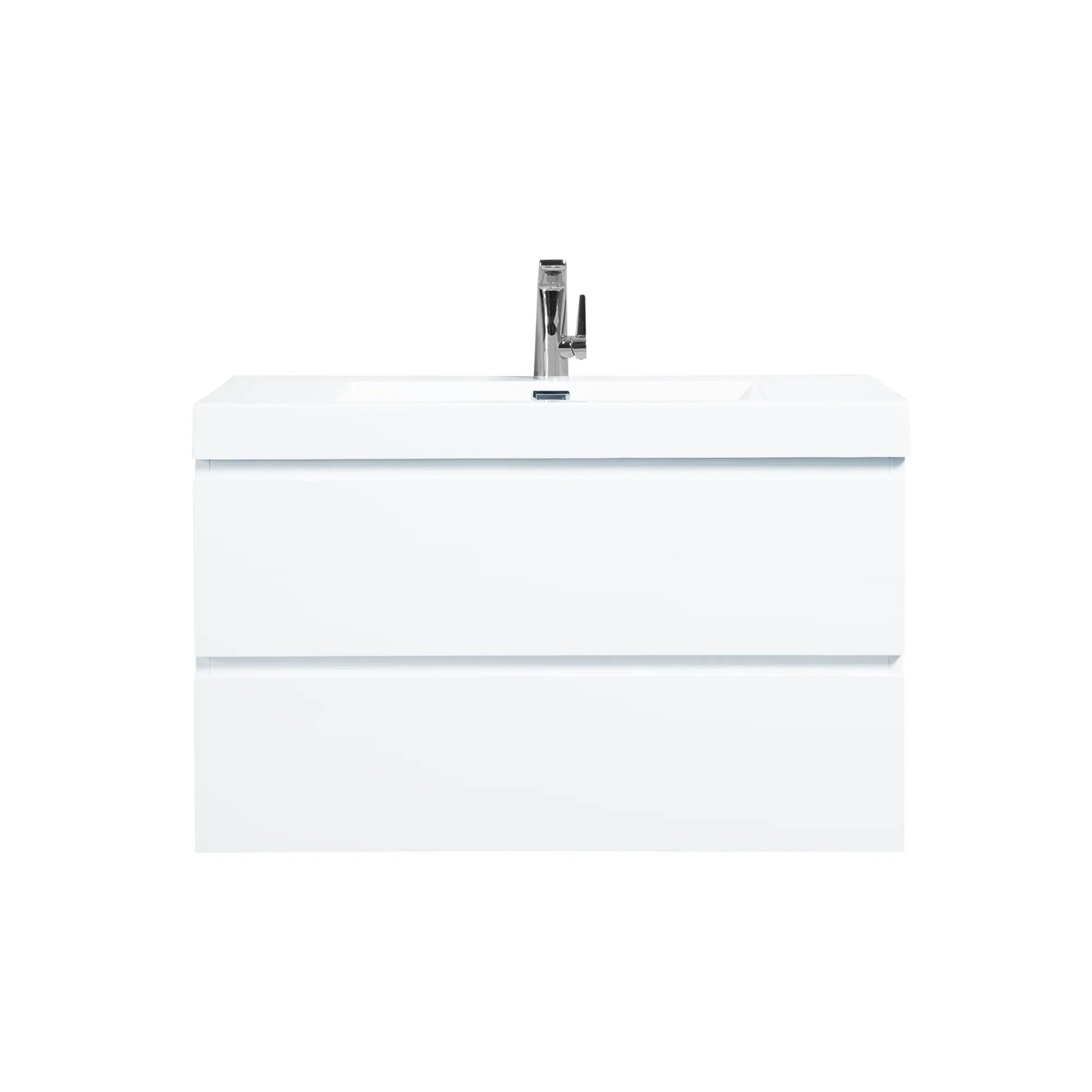 36" Glossy White Wall Mount Bathroom Vanity with White Polymarble Countertop-Migration_Bathroom Vanities-DECOROLALA