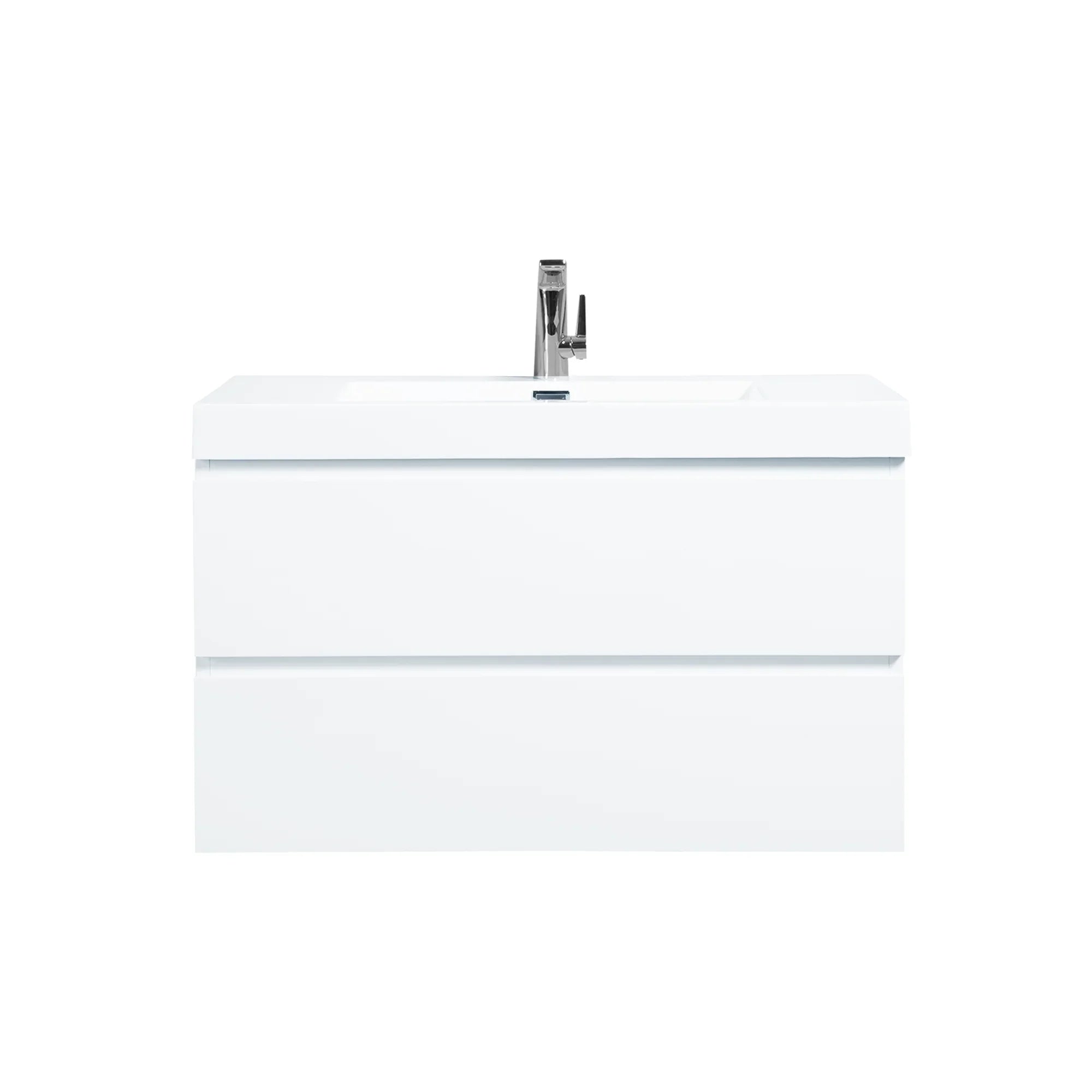 36" Glossy White Wall Mount Bathroom Vanity with White Polymarble Countertop-Migration_Bathroom Vanities-DECOROLALA