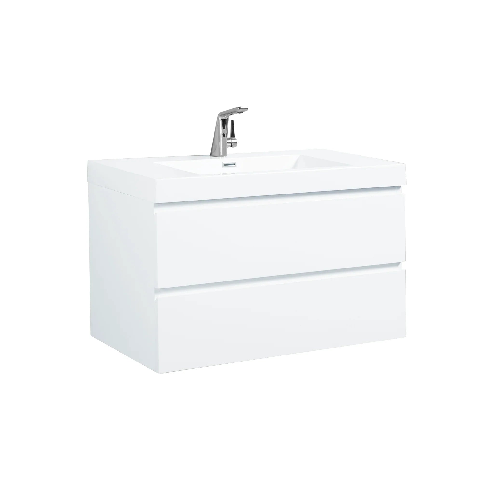 36" Glossy White Wall Mount Bathroom Vanity with White Polymarble Countertop-Migration_Bathroom Vanities-DECOROLALA