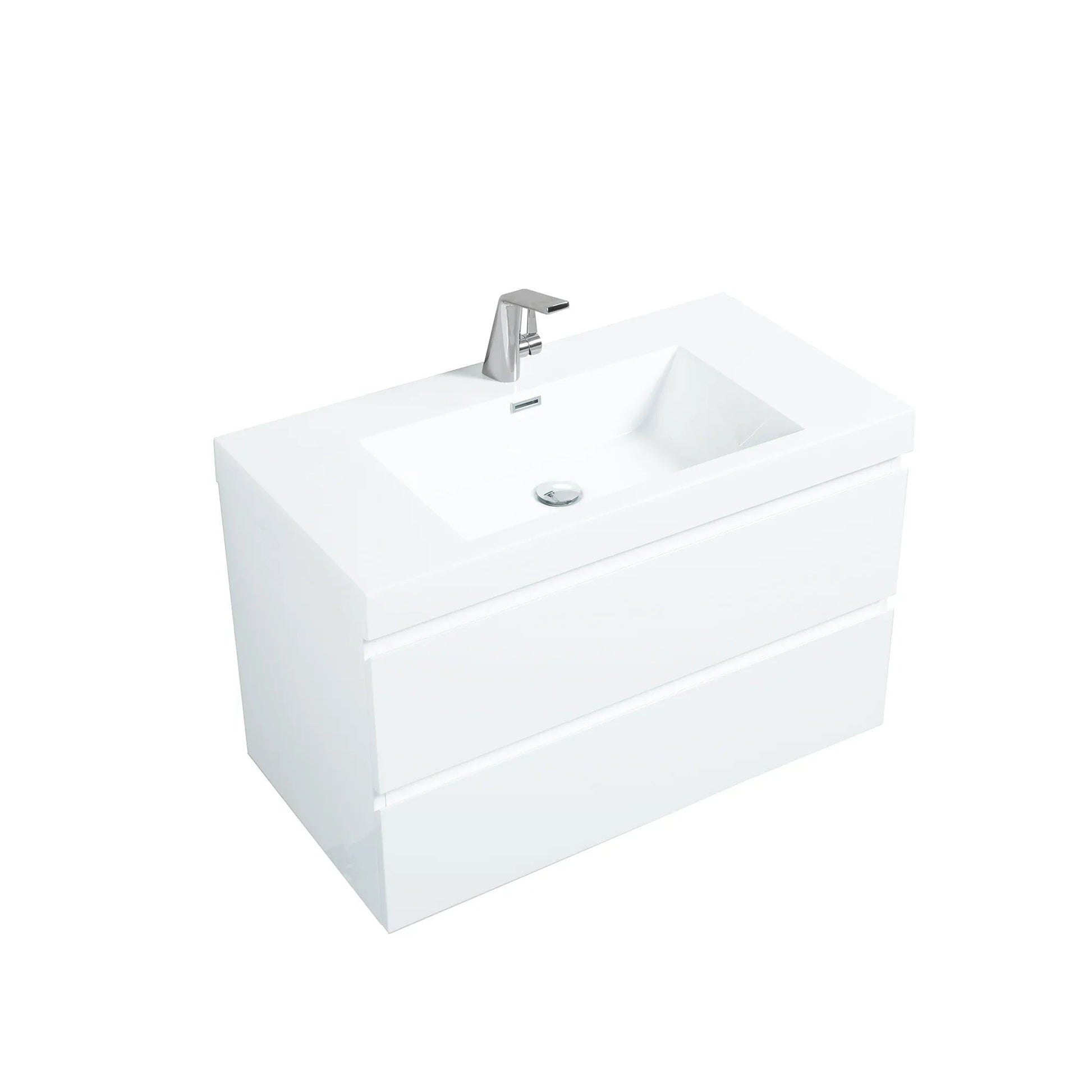 36" Glossy White Wall Mount Bathroom Vanity with White Polymarble Countertop-Migration_Bathroom Vanities-DECOROLALA