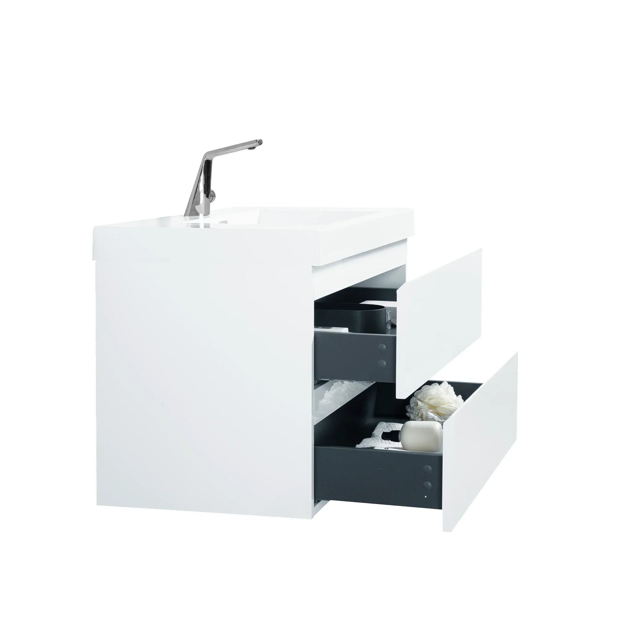 36" Glossy White Wall Mount Bathroom Vanity with White Polymarble Countertop-Migration_Bathroom Vanities-DECOROLALA