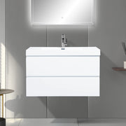36" Glossy White Wall Mount Bathroom Vanity with White Polymarble Countertop-Migration_Bathroom Vanities-DECOROLALA