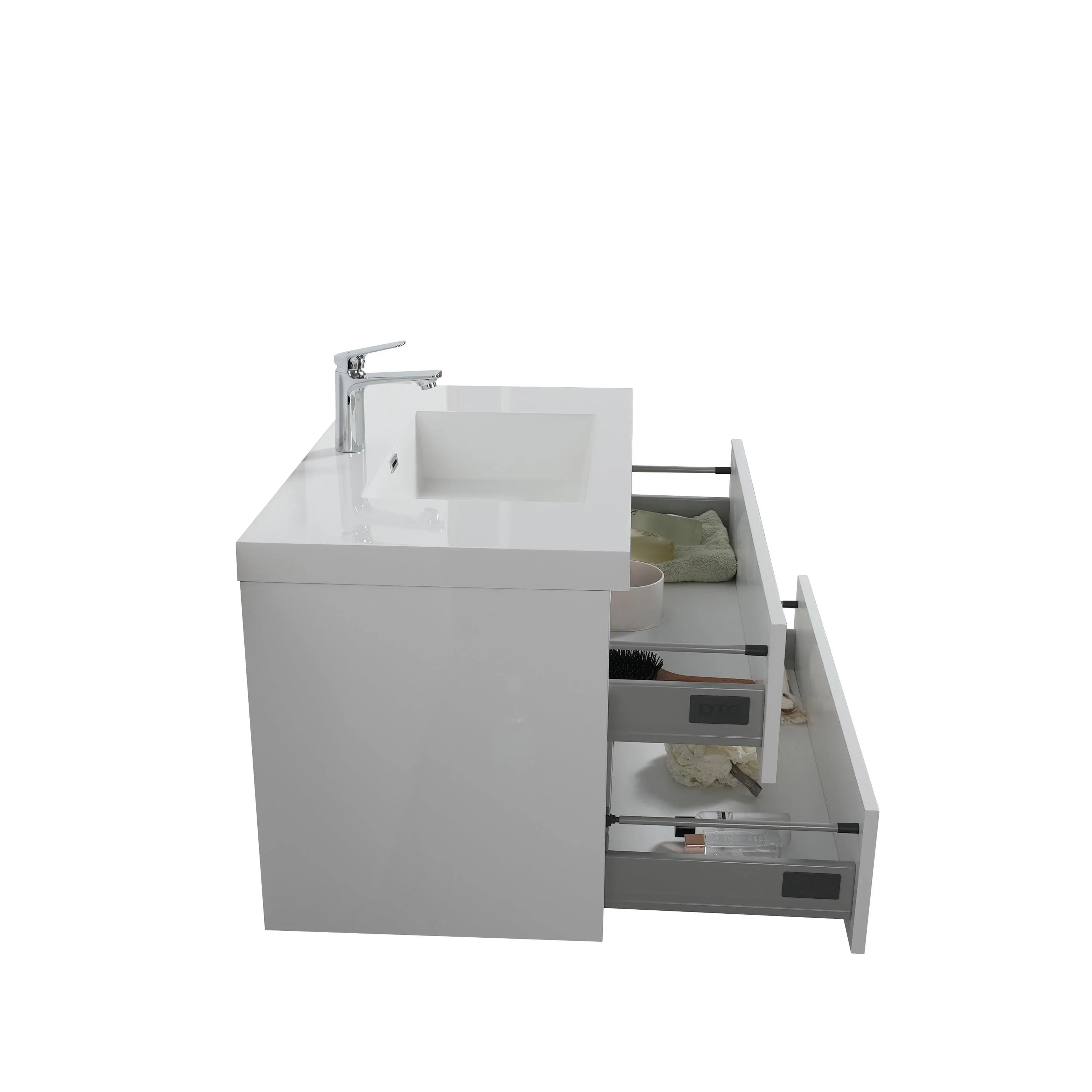 36" Glossy White Wall Mount LED-Glow Bathroom Vanity with White Polymarble Countertop-Migration_Bathroom Vanities-DECOROLALA