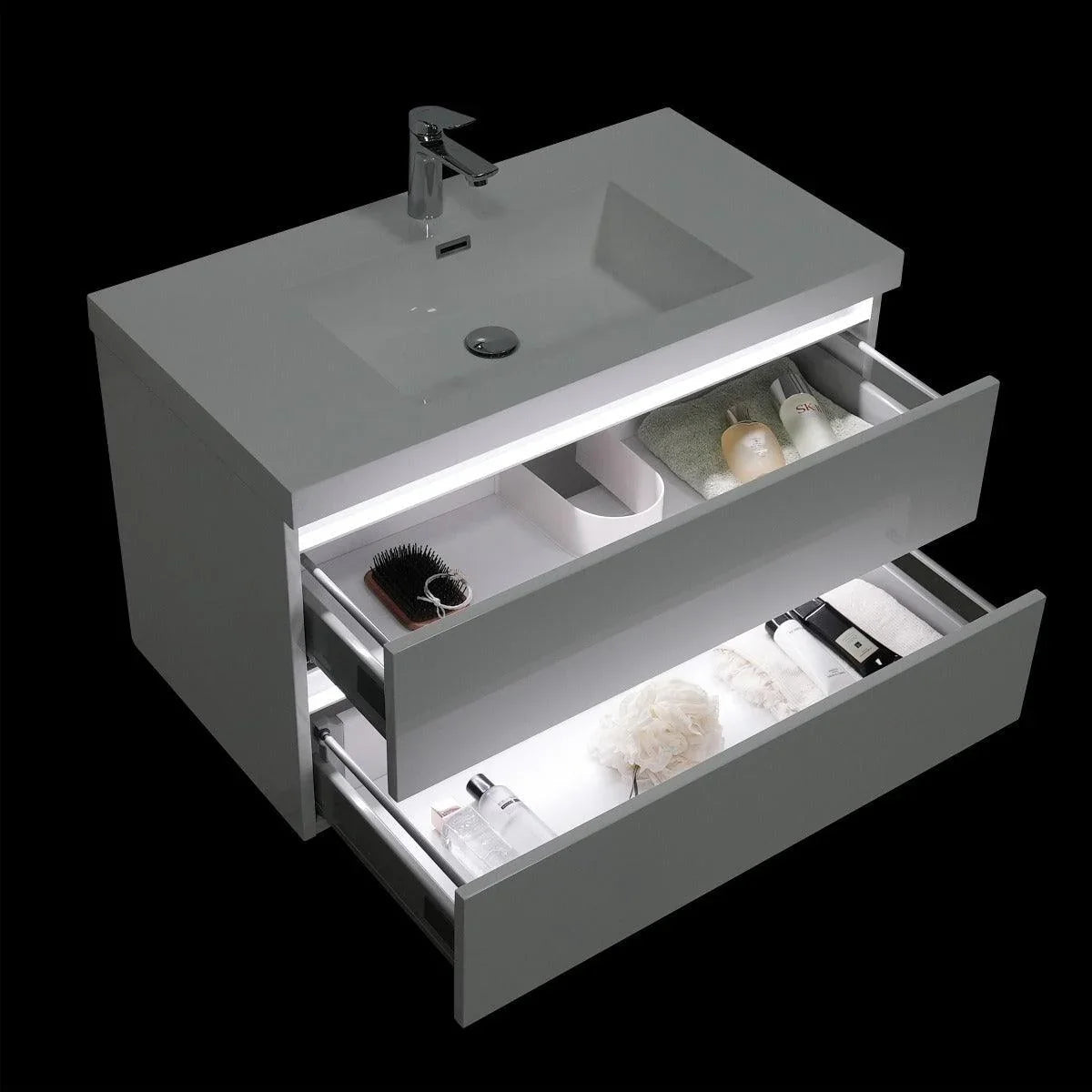 36" Glossy White Wall Mount LED-Glow Bathroom Vanity with White Polymarble Countertop-Migration_Bathroom Vanities-DECOROLALA