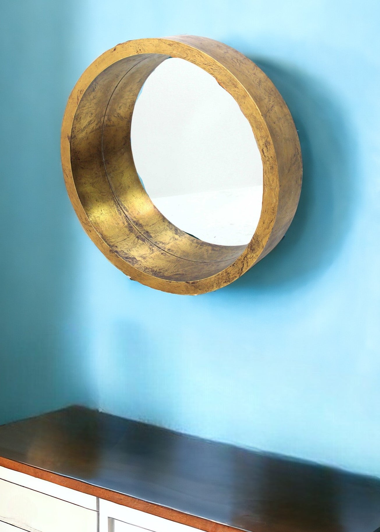 36" Gold Round Solid Wood Framed Accent Mirror-Mirrors-DECOROLALA