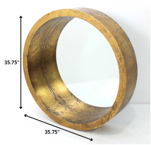 36" Gold Round Solid Wood Framed Accent Mirror-Mirrors-DECOROLALA