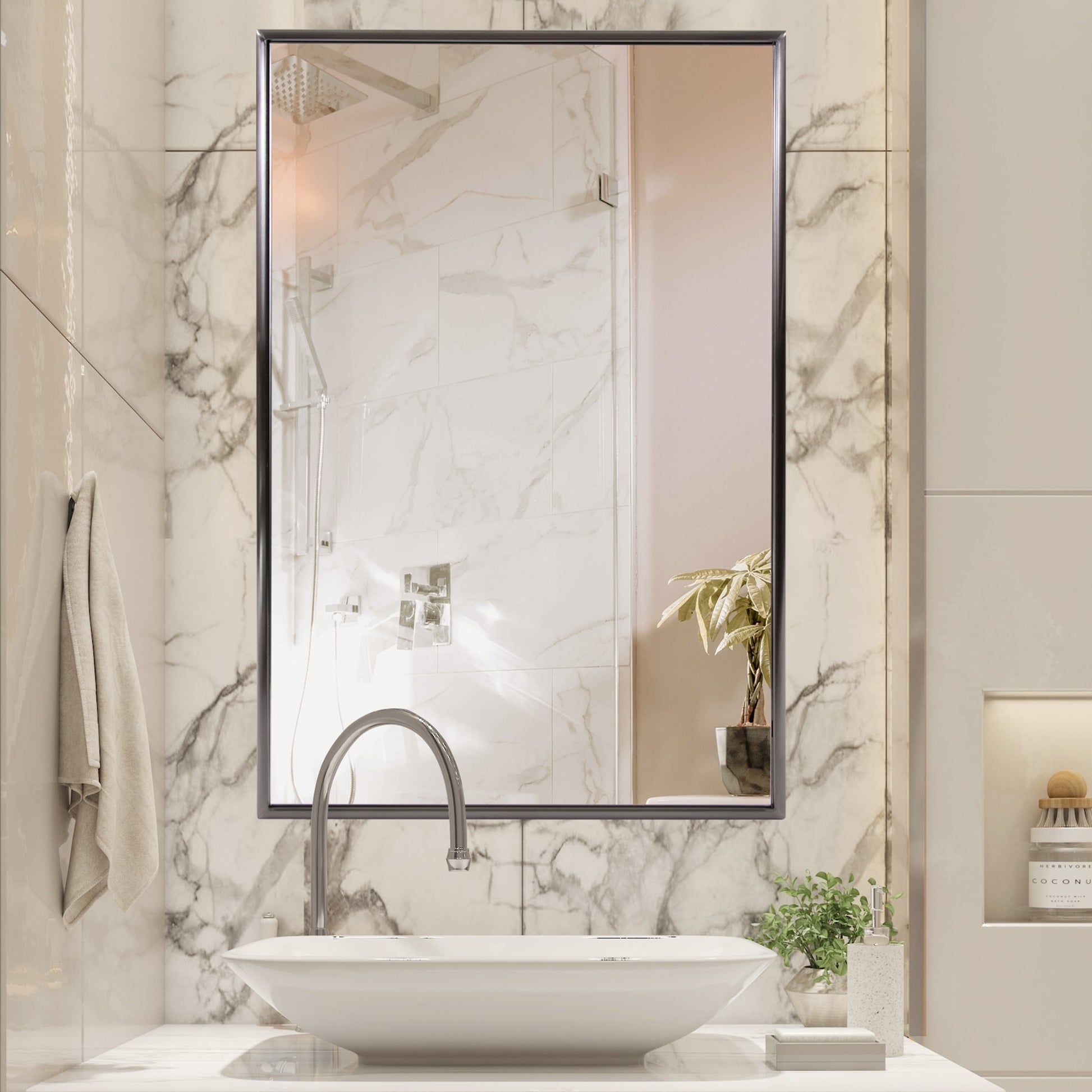 36" Gray Metal Framed Accent Mirror-Mirrors-DECOROLALA