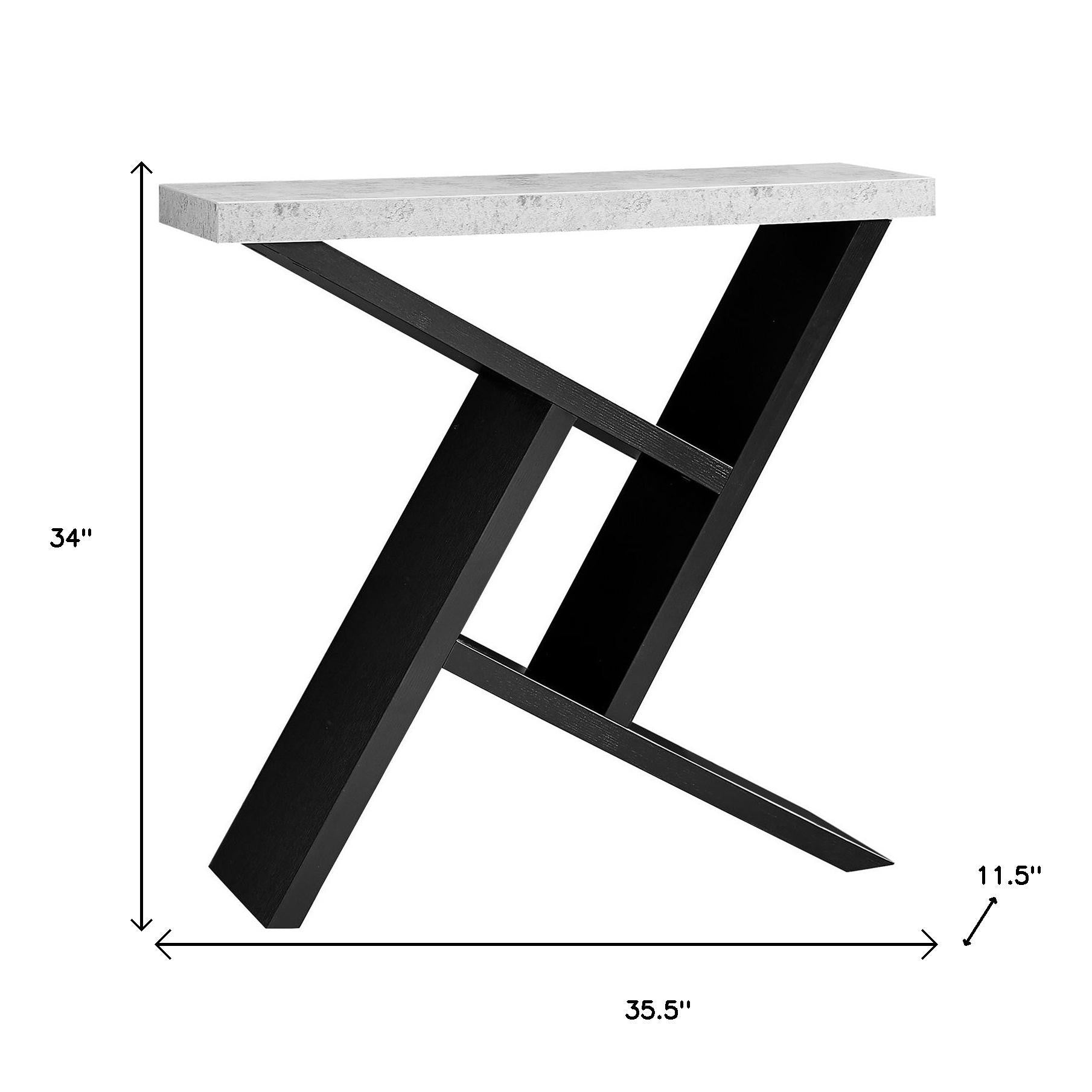 36" Gray and Black Abstract Console Table With Shelves-Console Tables-DECOROLALA