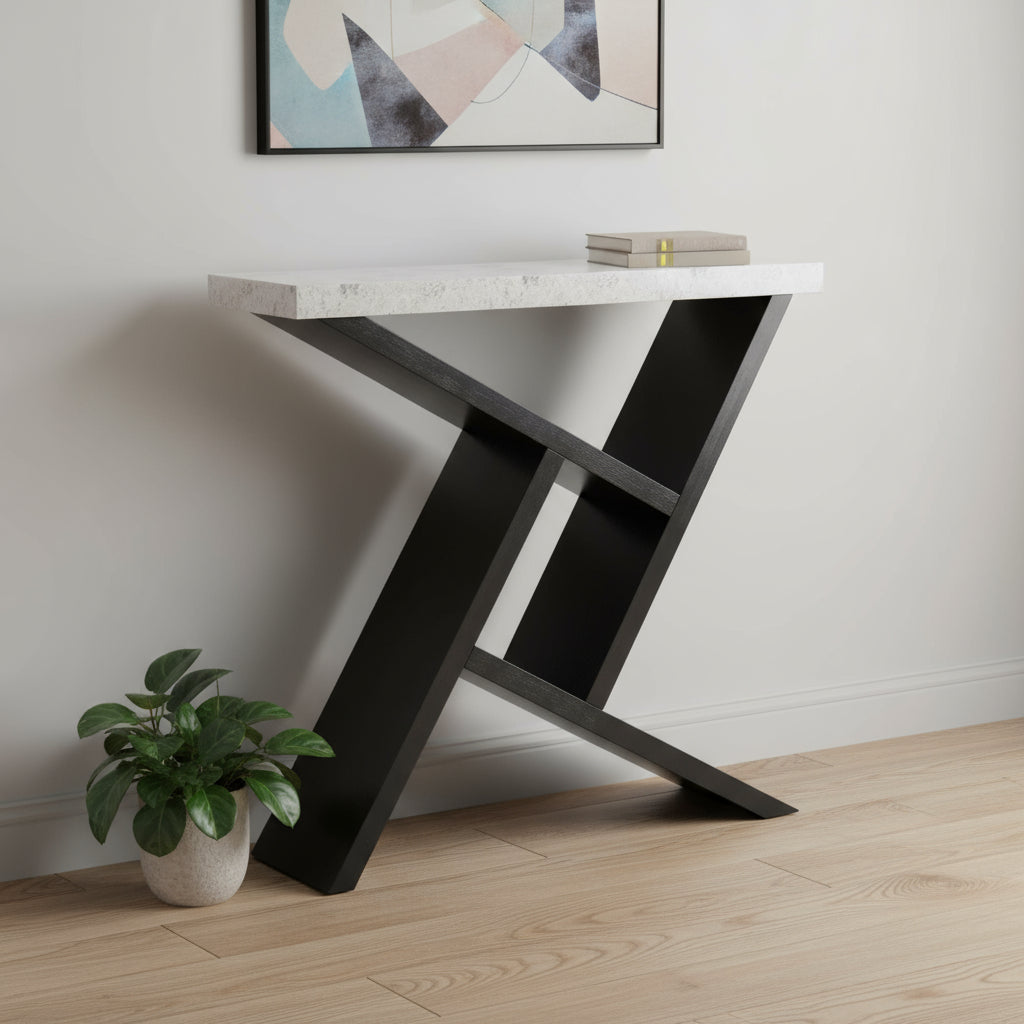 36" Gray and Black Abstract Console Table With Shelves-Console Tables-DECOROLALA