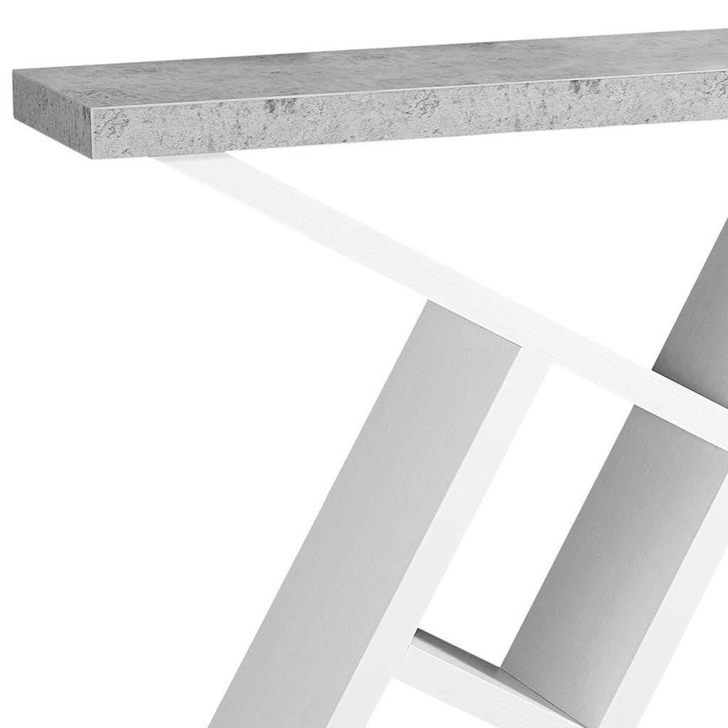 36" Gray and White Abstract Console Table With Shelves-Console Tables-DECOROLALA