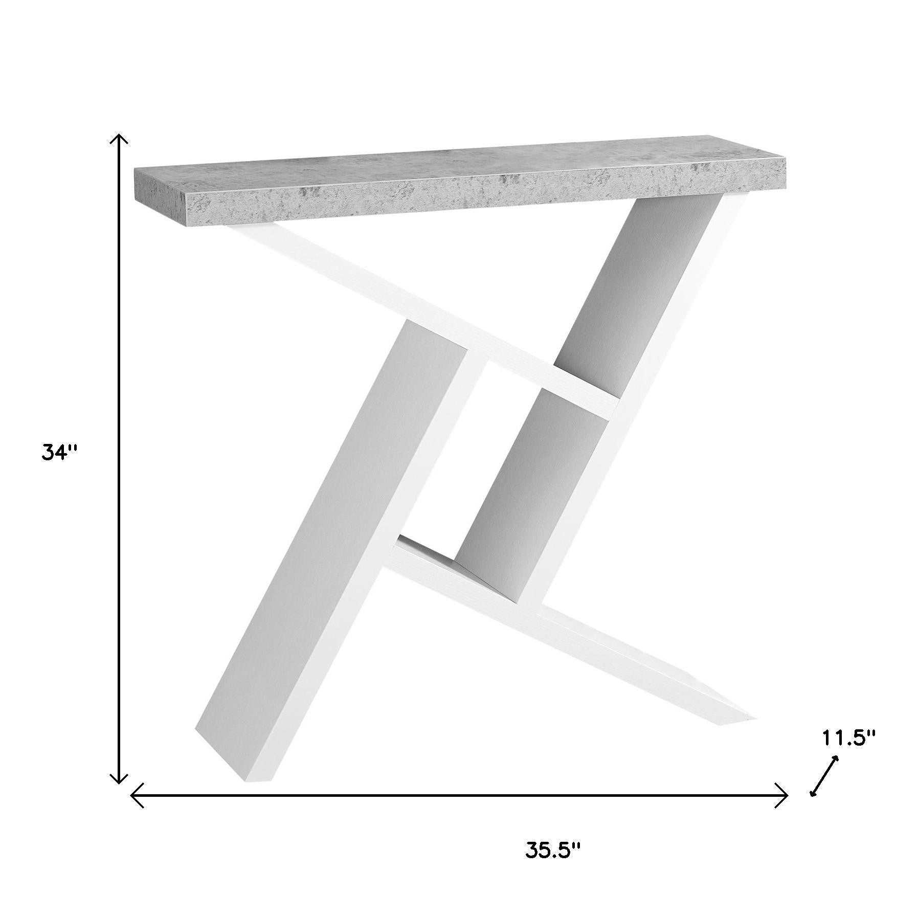 36" Gray and White Abstract Console Table With Shelves-Console Tables-DECOROLALA