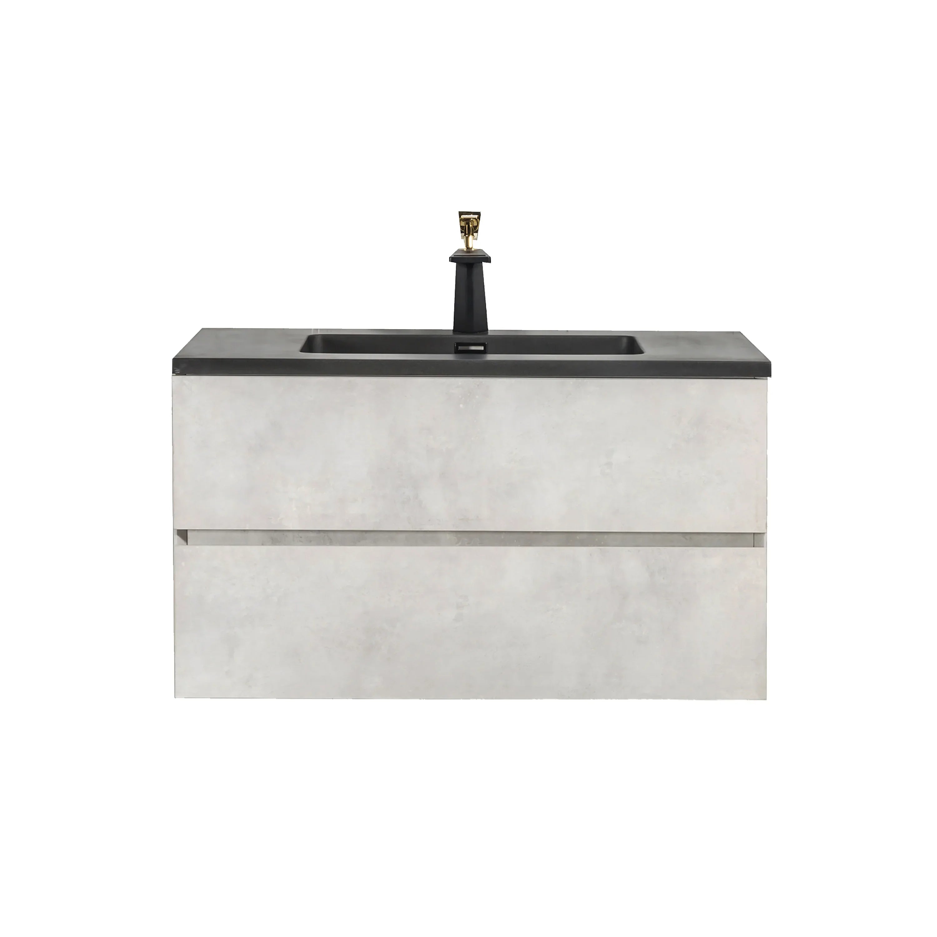 36" Grey Wall Mount Single Sink Bathroom Vanity with Black Engineered Quartz Countertop-Migration_Bathroom Vanities-DECOROLALA