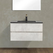 36" Grey Wall Mount Single Sink Bathroom Vanity with Black Engineered Quartz Countertop-Migration_Bathroom Vanities-DECOROLALA