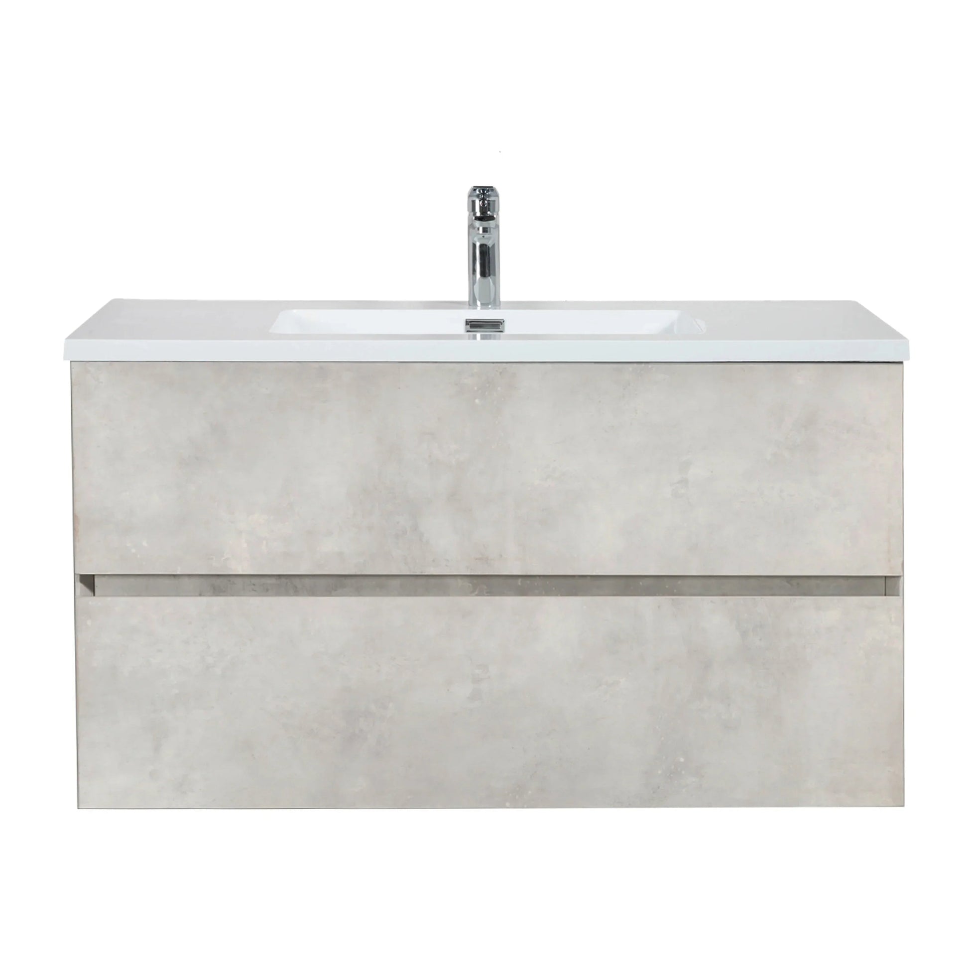 36" Grey Wall Mount Single Sink Bathroom Vanity with White Polymarble Countertop-Migration_Bathroom Vanities-DECOROLALA