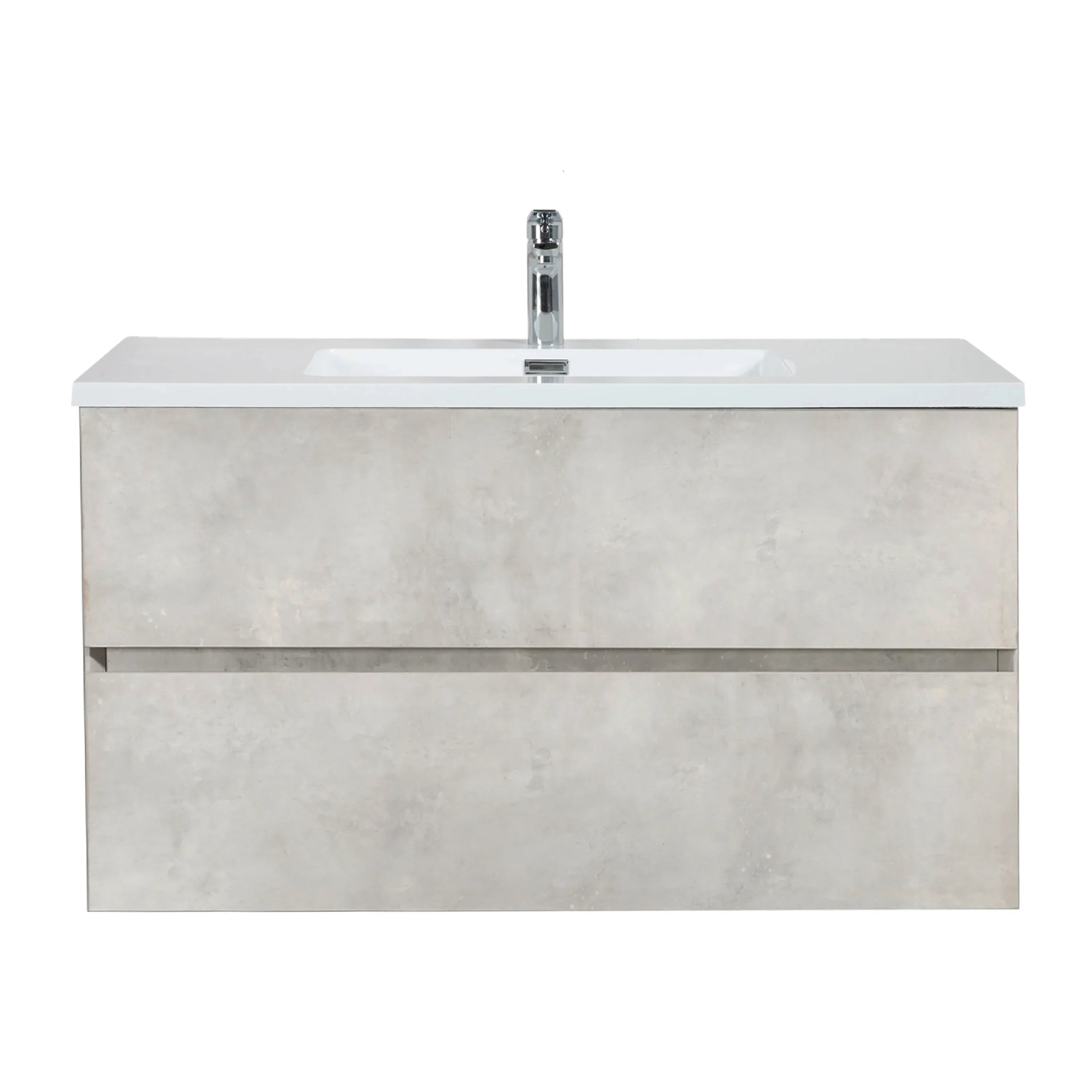 36" Grey Wall Mount Single Sink Bathroom Vanity with White Polymarble Countertop-Migration_Bathroom Vanities-DECOROLALA