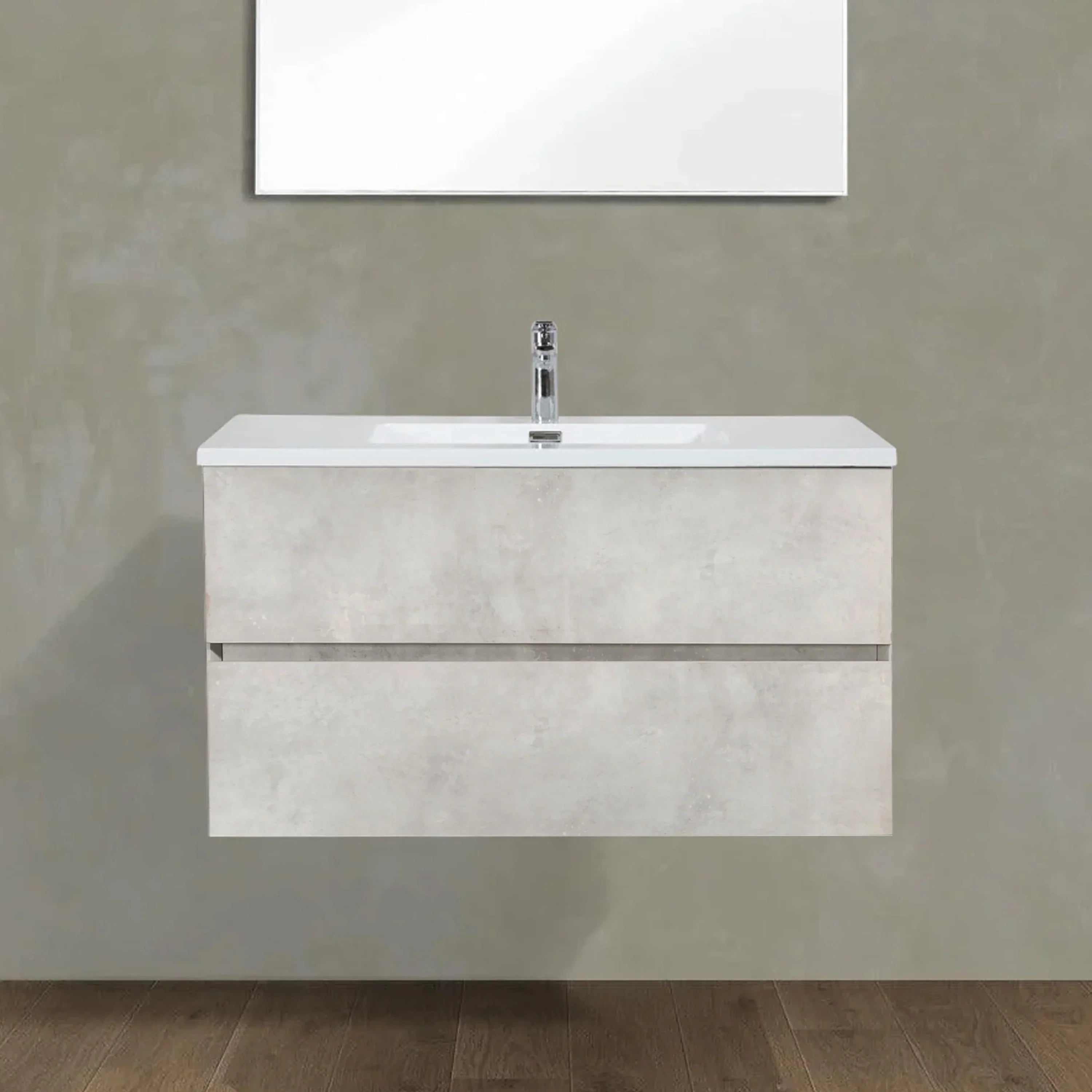 36" Grey Wall Mount Single Sink Bathroom Vanity with White Polymarble Countertop-Migration_Bathroom Vanities-DECOROLALA