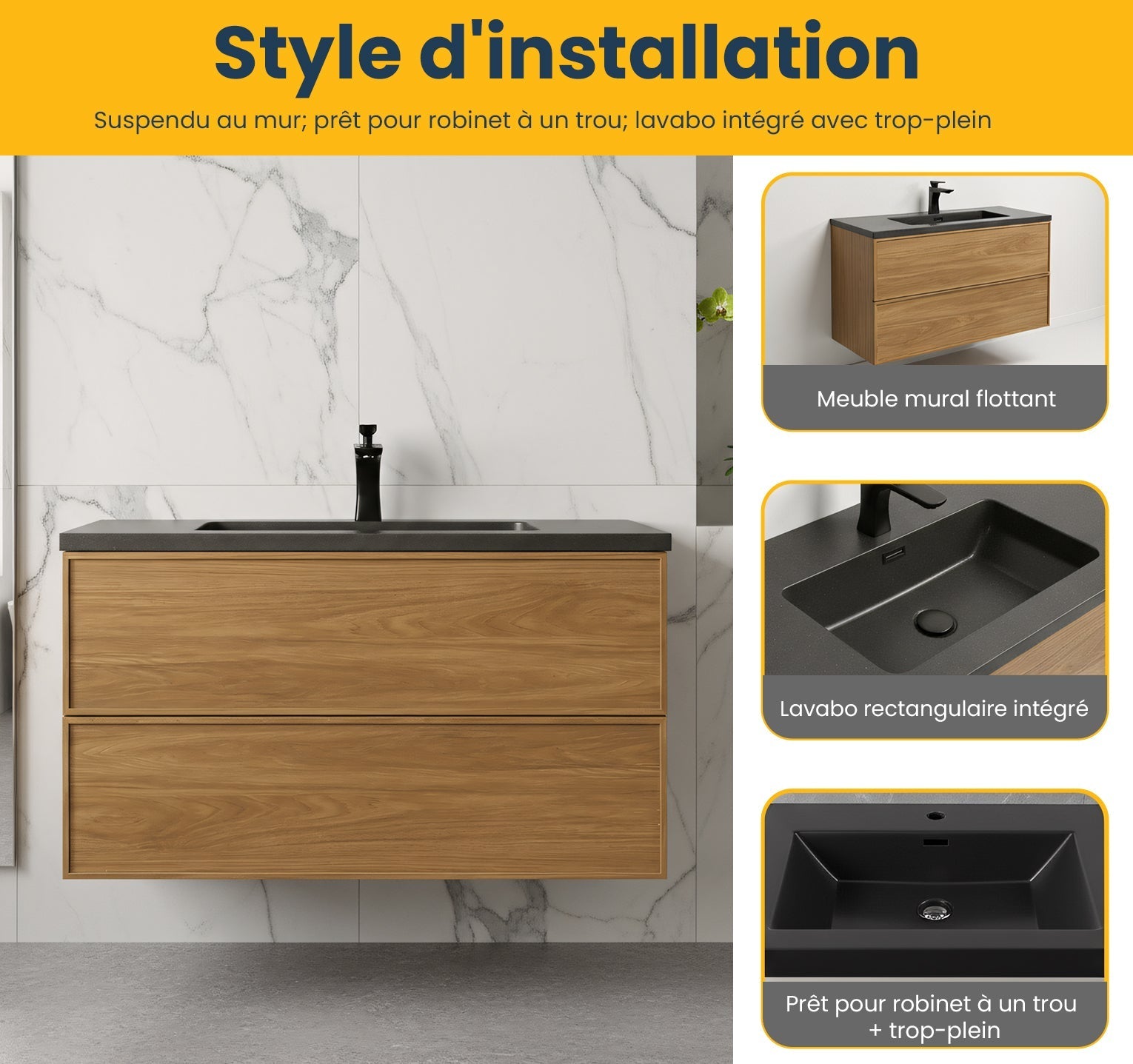 36" Honey Gold Walnut Wall Mount Bathroom Vanity with Black Engineered Quartz Countertop-Migration_Bathroom Vanities-DECOROLALA