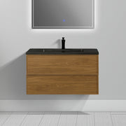 36" Honey Gold Walnut Wall Mount Bathroom Vanity with Black Engineered Quartz Countertop-Migration_Bathroom Vanities-DECOROLALA