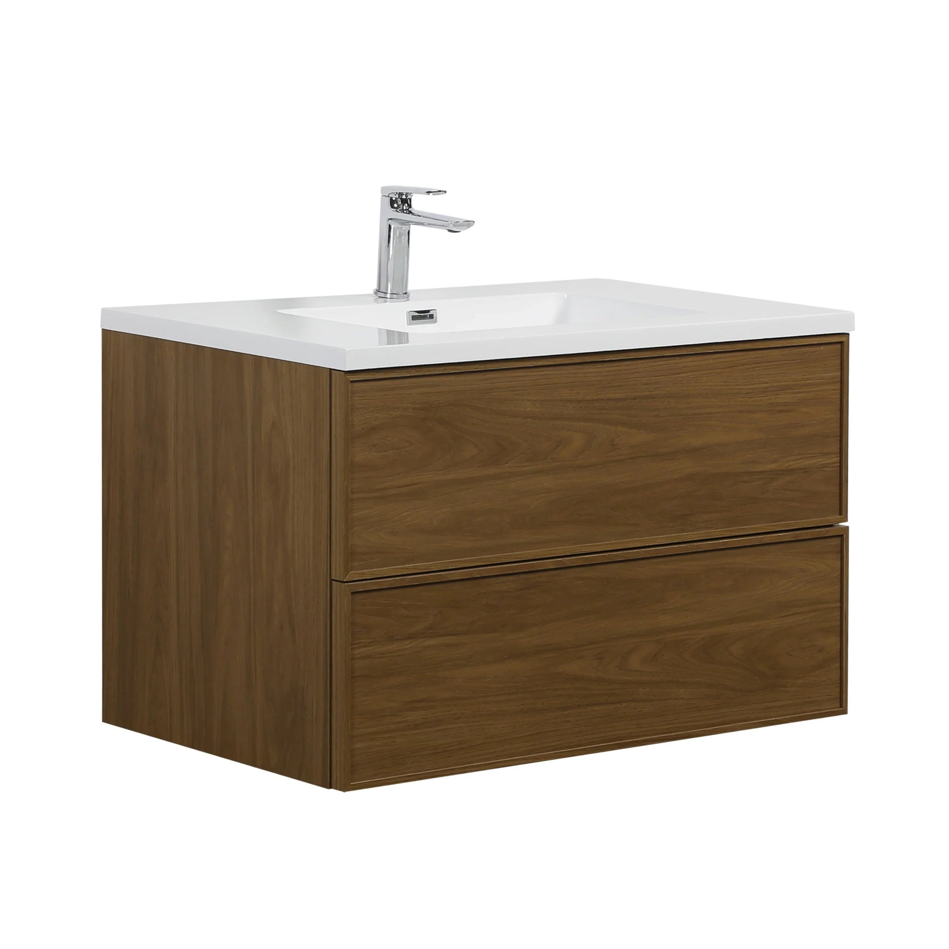 36" Honey Gold Walnut Wall Mount Bathroom Vanity with White Polymarble Countertop-Bathroom Vanity-DECOROLALA